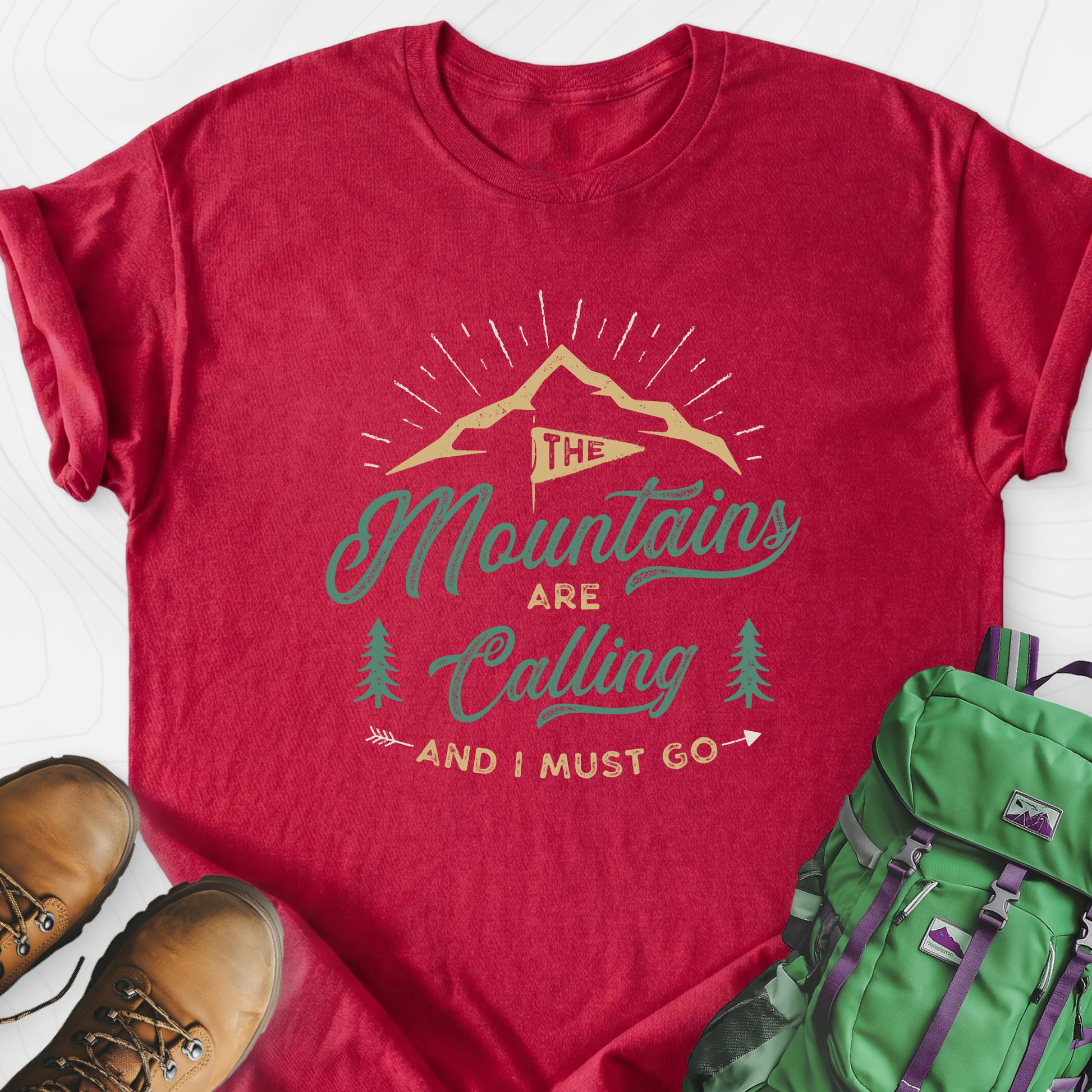 The Mountains are Calling Heather Red front print lightweight T-shirt