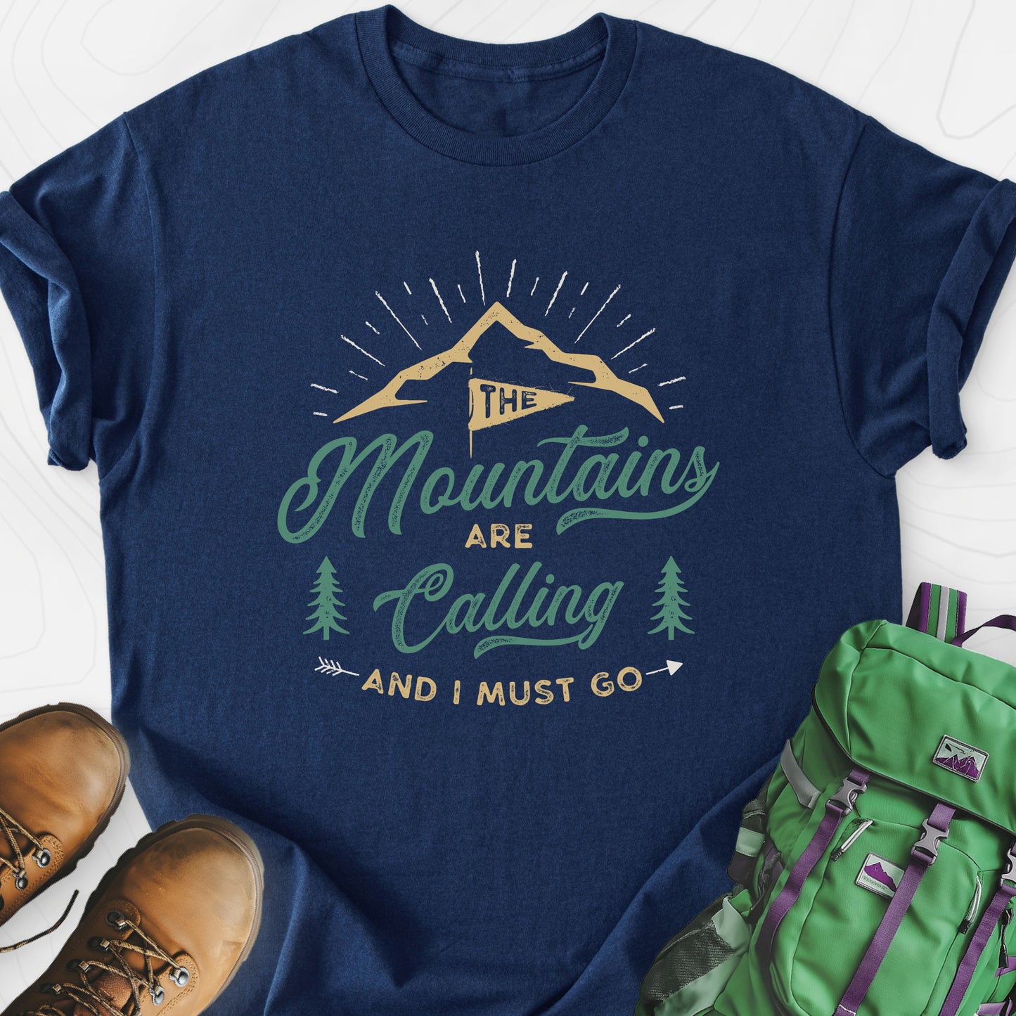 The Mountains are Calling Navy front print lightweight T-shirt