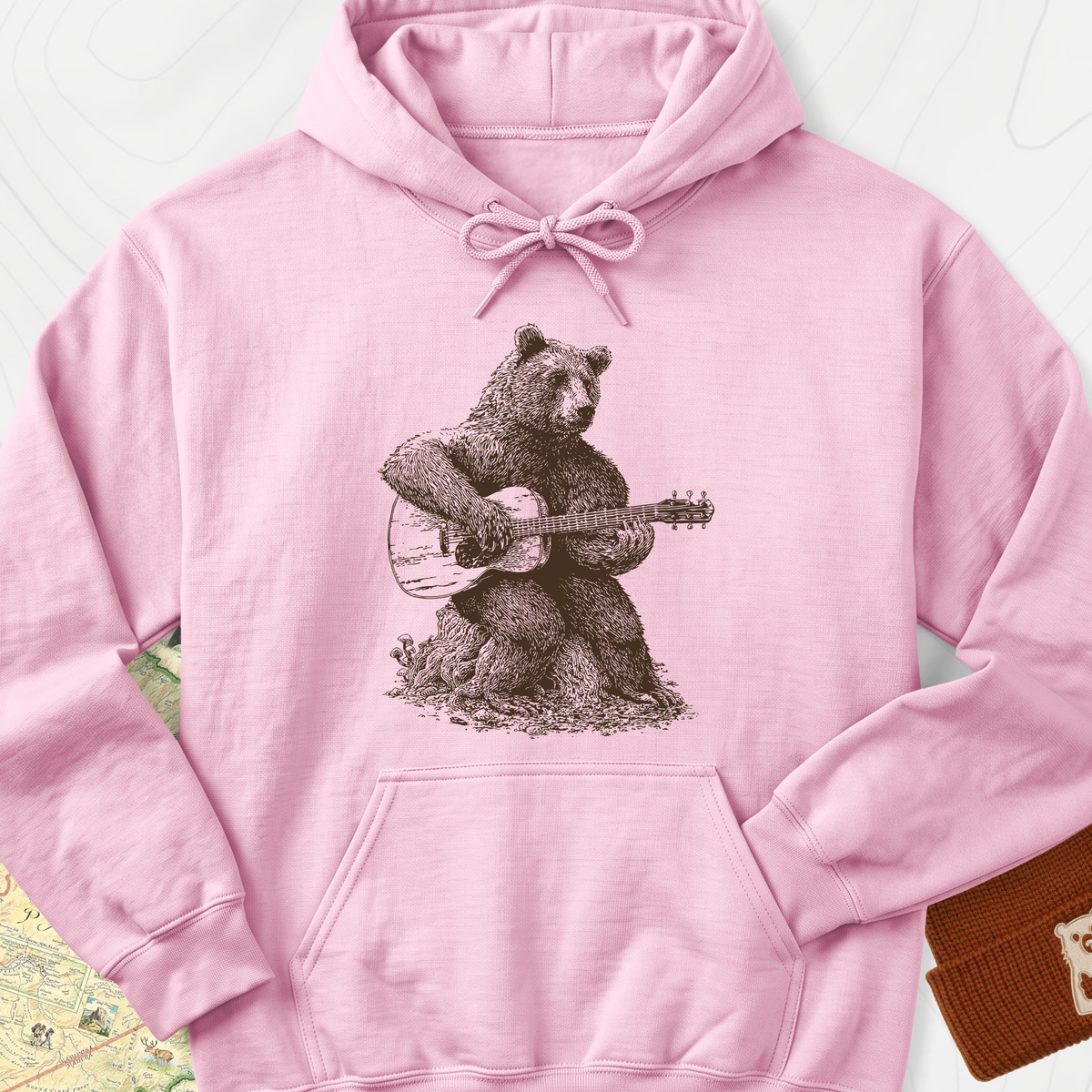 Bear Guitar Hoodie - Light Pink