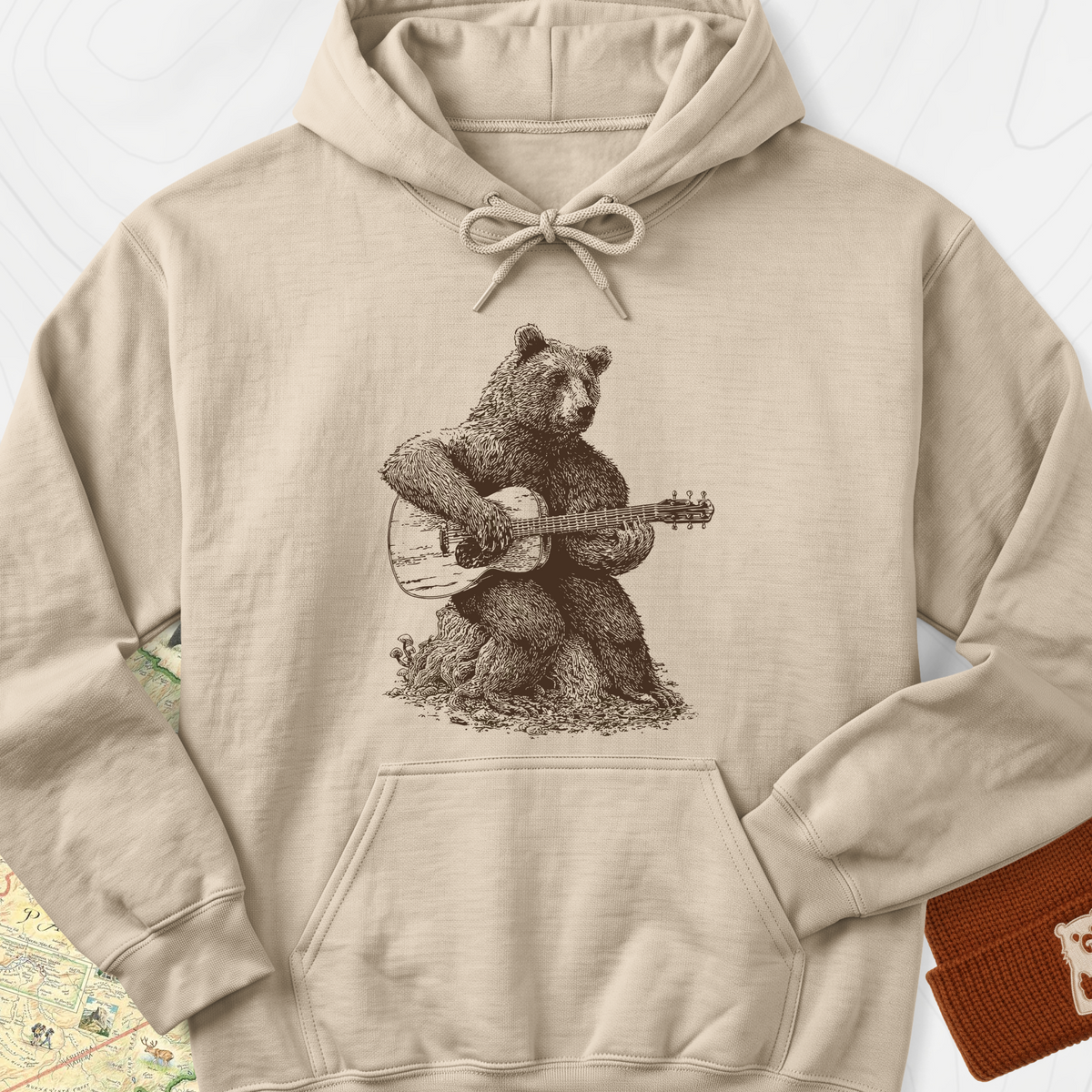 Bear Guitar Hoodie - Sand