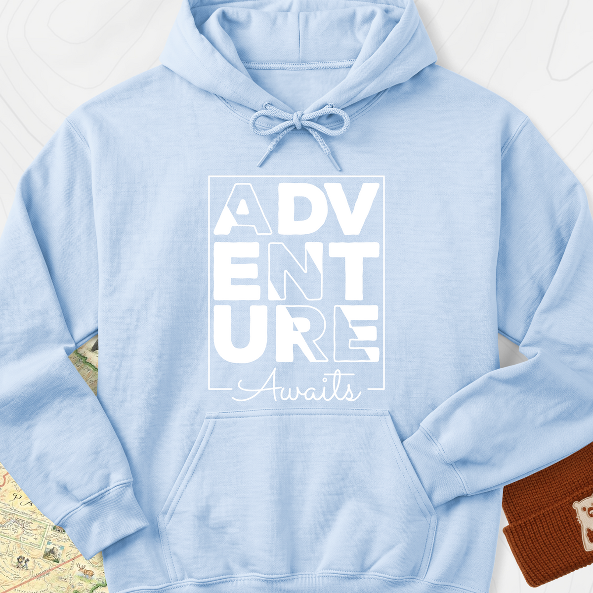 Adventure Awaits Hoodie - Light Blue