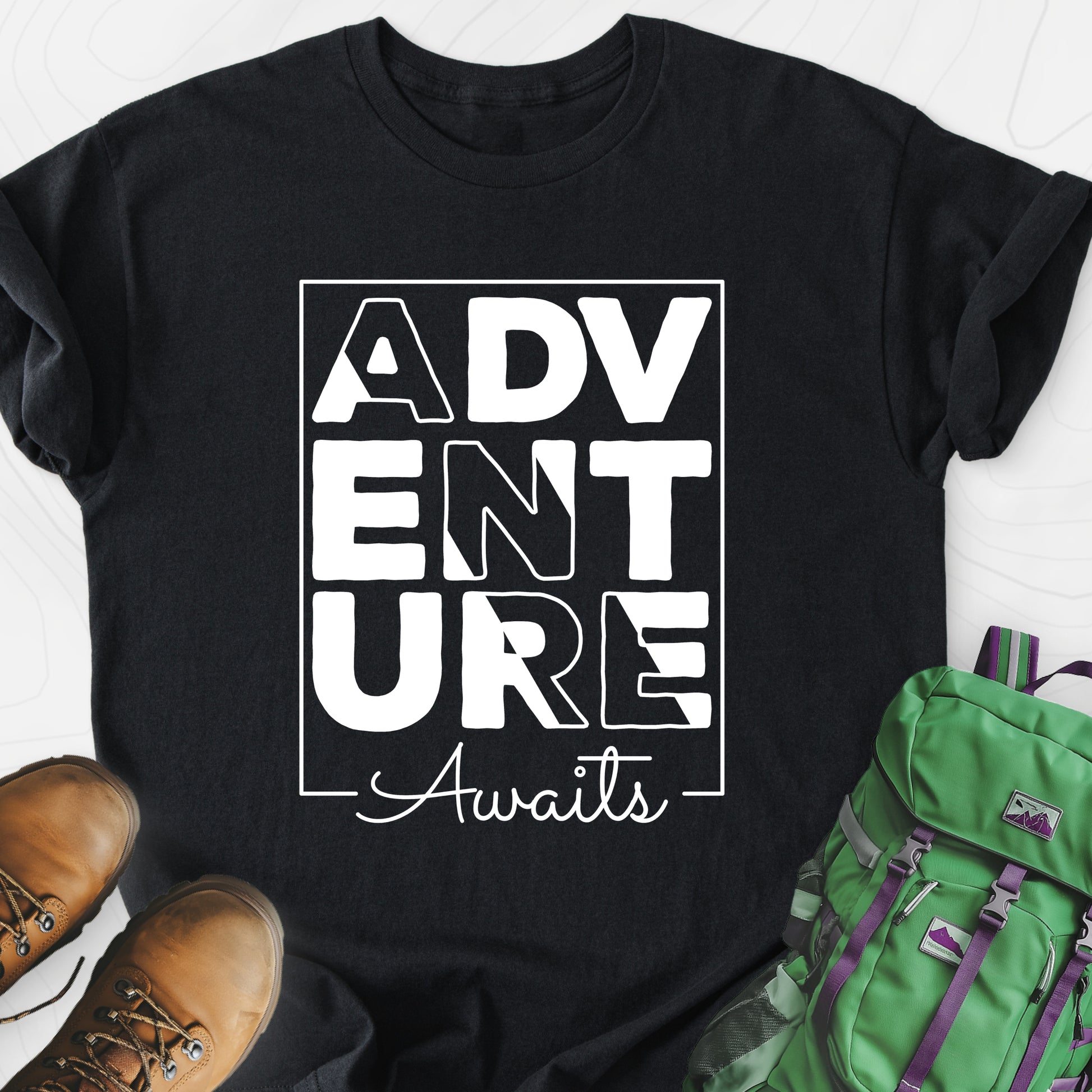 Adventure Awaits Black front print lightweight T-shirt