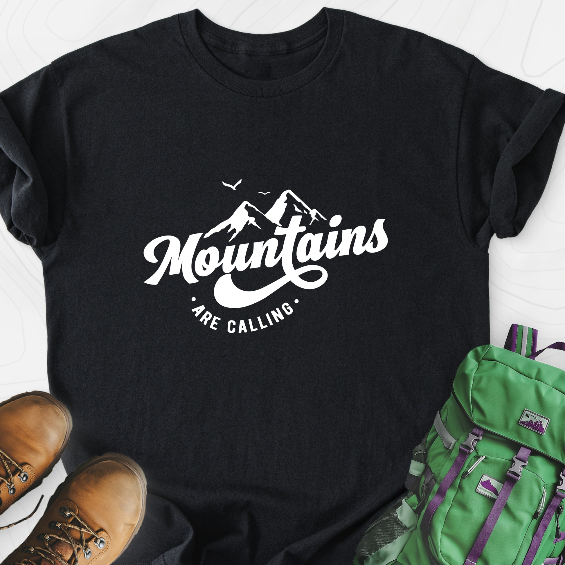 Calling Mountains Black front print lightweight T-shirt