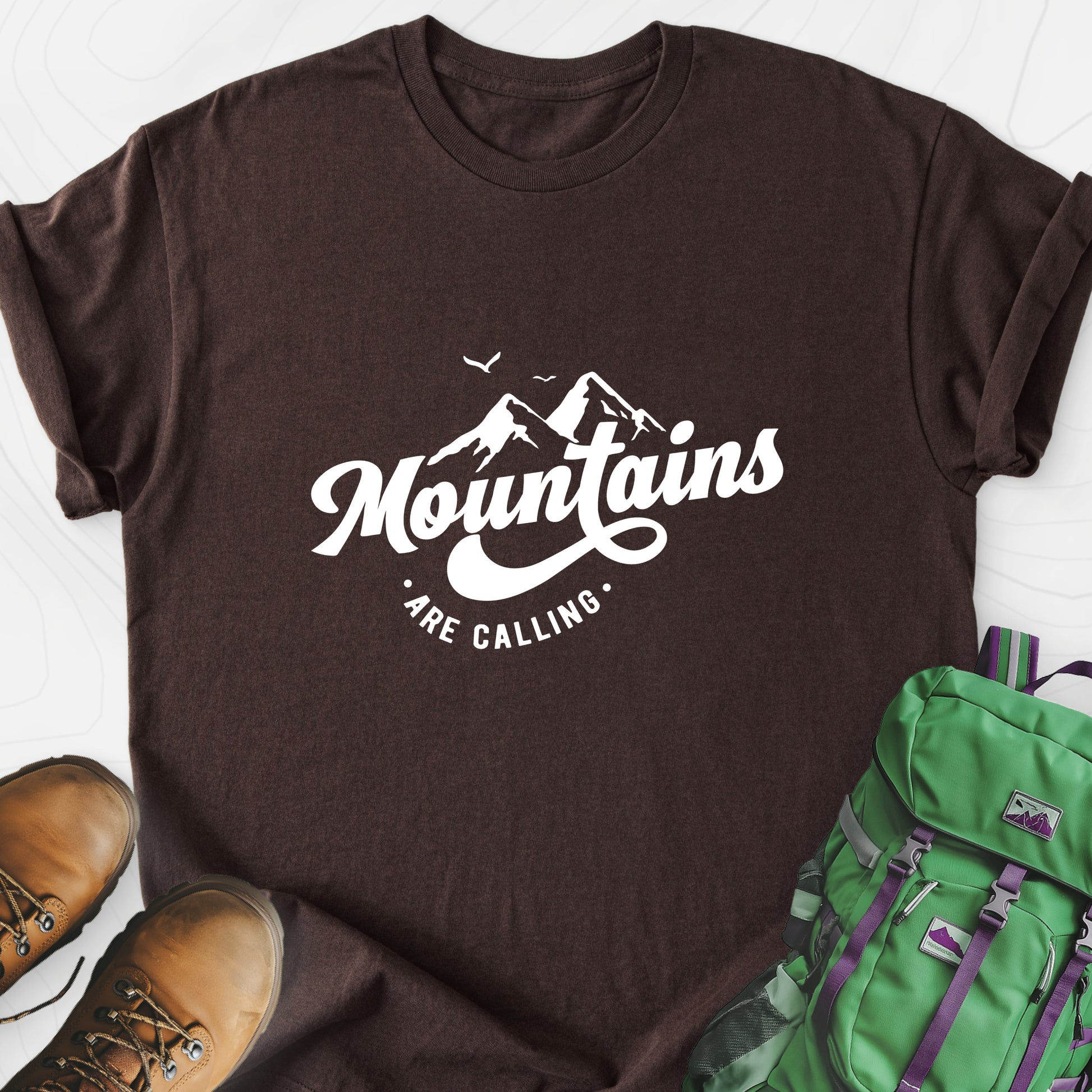 Calling Mountains Dark Chocolate front print lightweight T-shirt