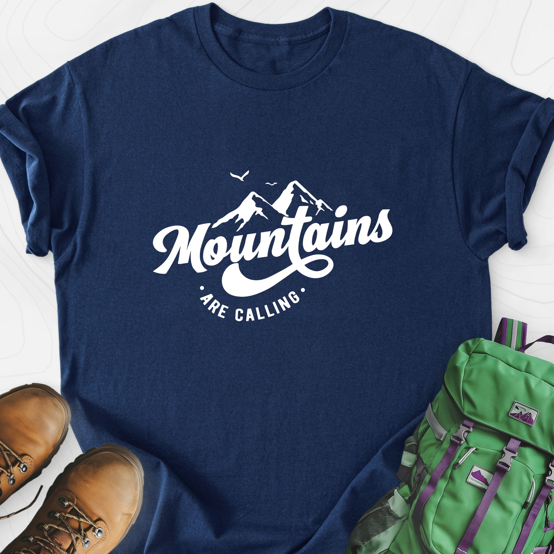 Calling Mountains Navy front print lightweight T-shirt