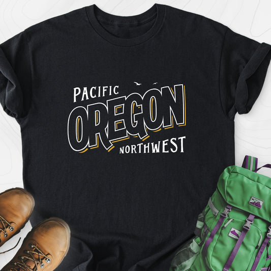 Pacific Oregon Black front print lightweight T-shirt