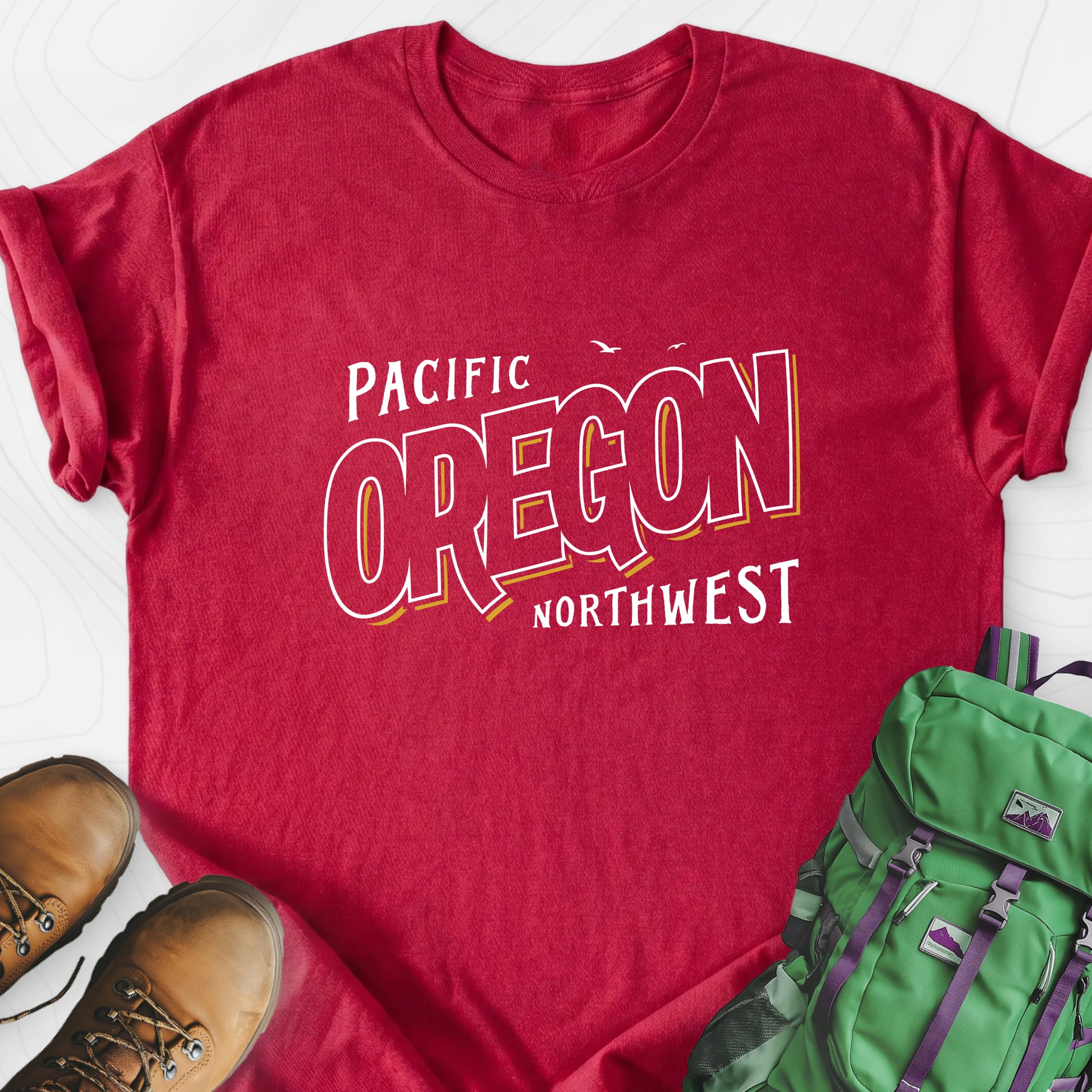 Pacific Oregon Heather Red front print lightweight T-shirt