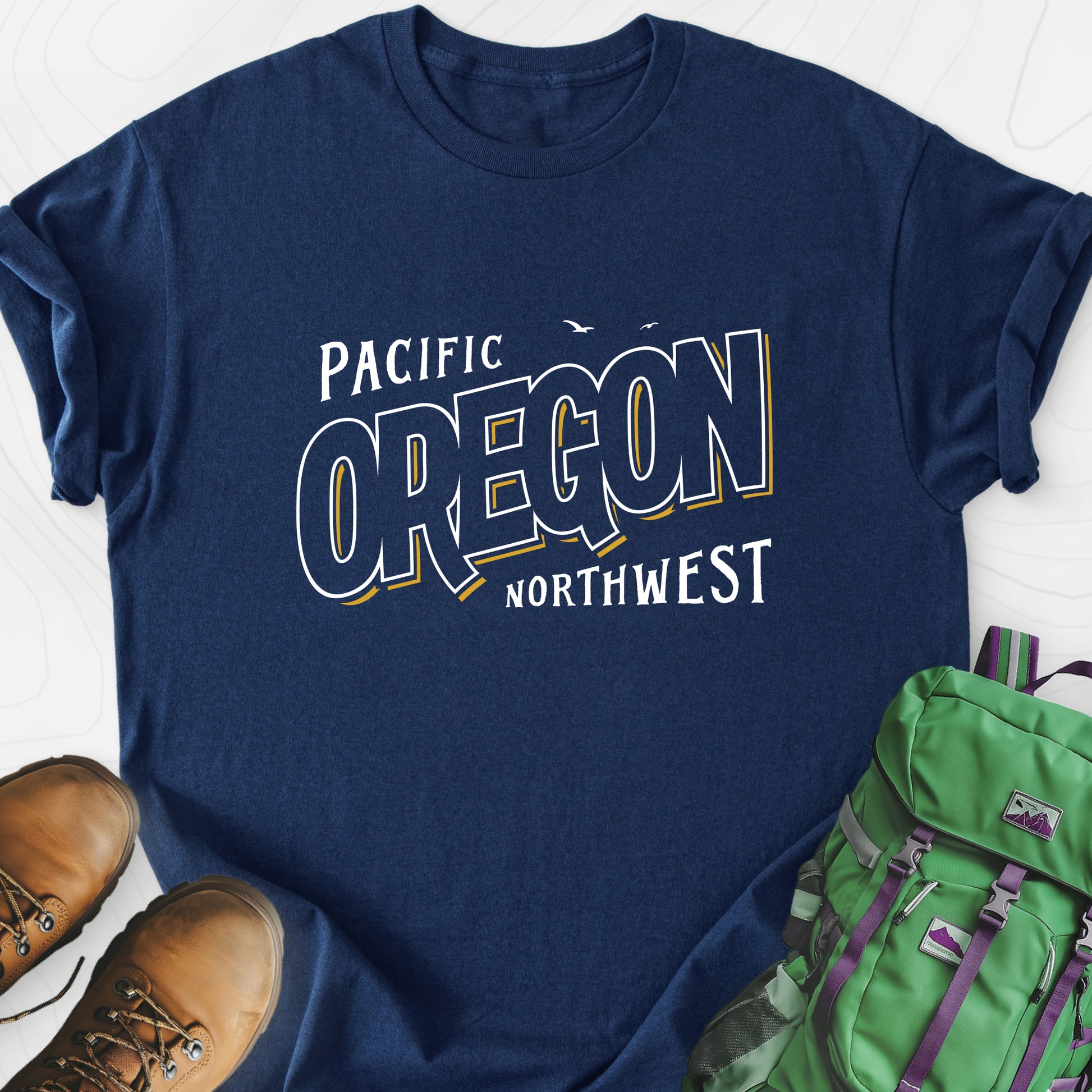 Pacific Oregon Navy front print lightweight T-shirt