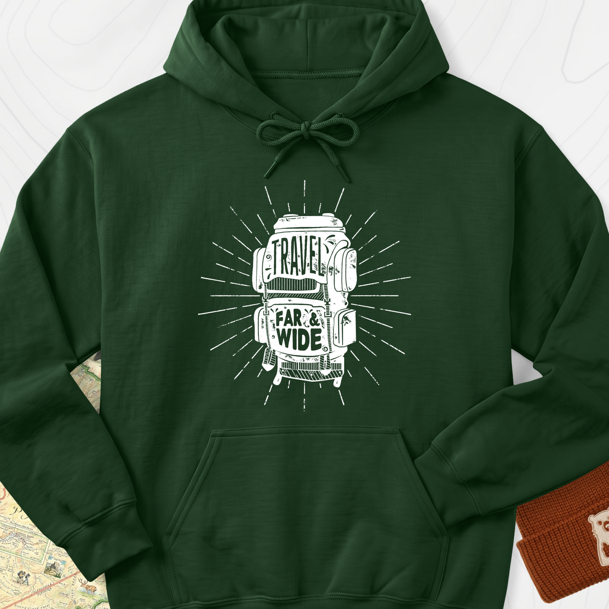 Travel Far and Wide Hoodie - Forest Green