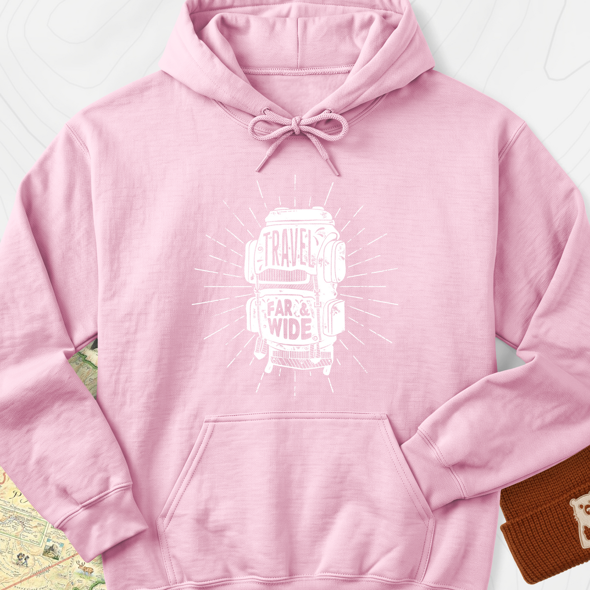 Travel Far and Wide Hoodie - Light Pink
