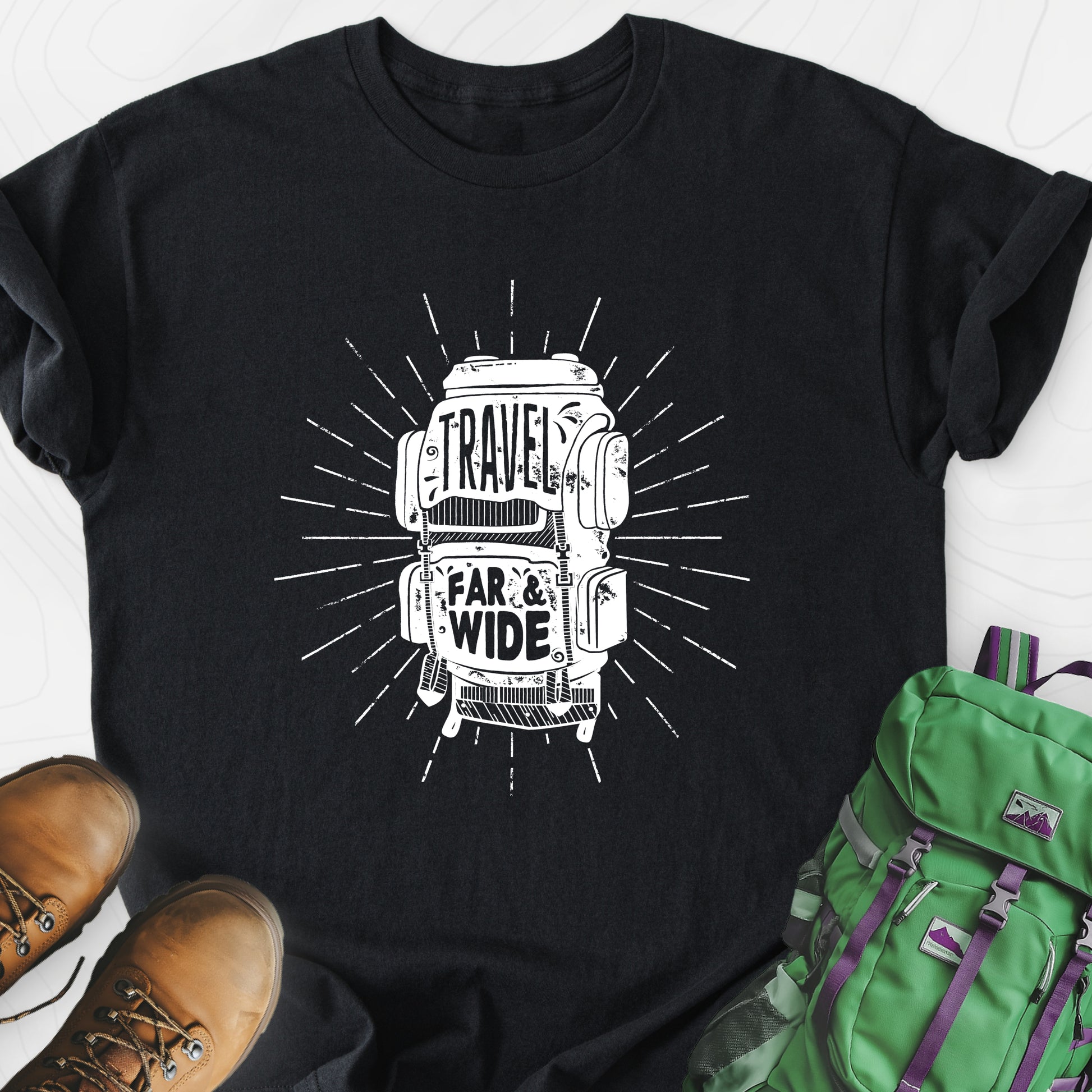 Travel Far and Wide Black front print lightweight T-shirt