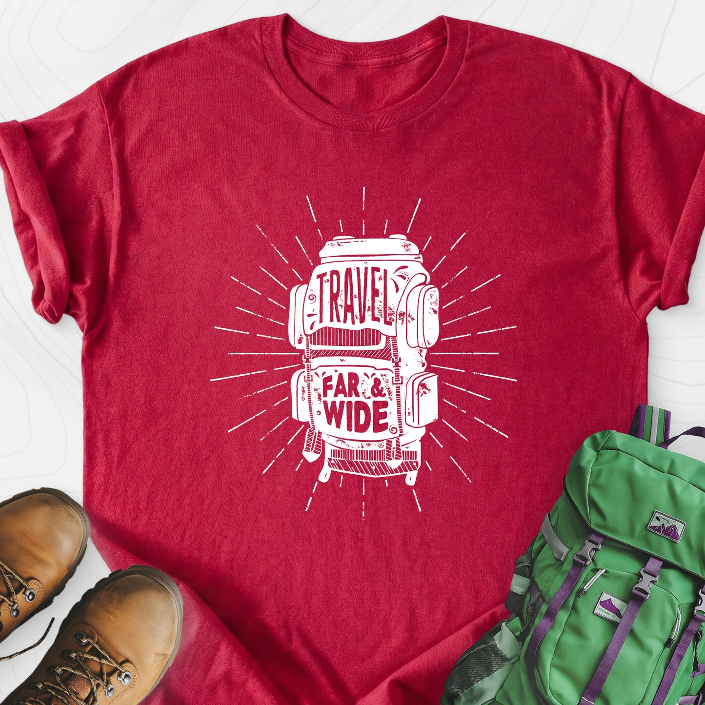 Travel Far and Wide Heather Red front print lightweight T-shirt