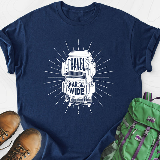 Travel Far and Wide Navy front print lightweight T-shirt