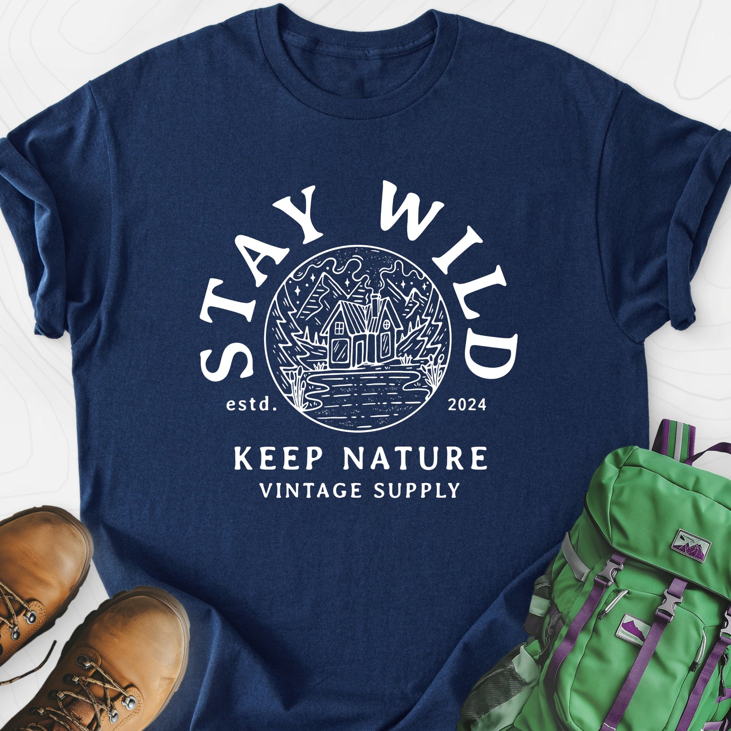 Stay Wild Navy front print lightweight T-shirt