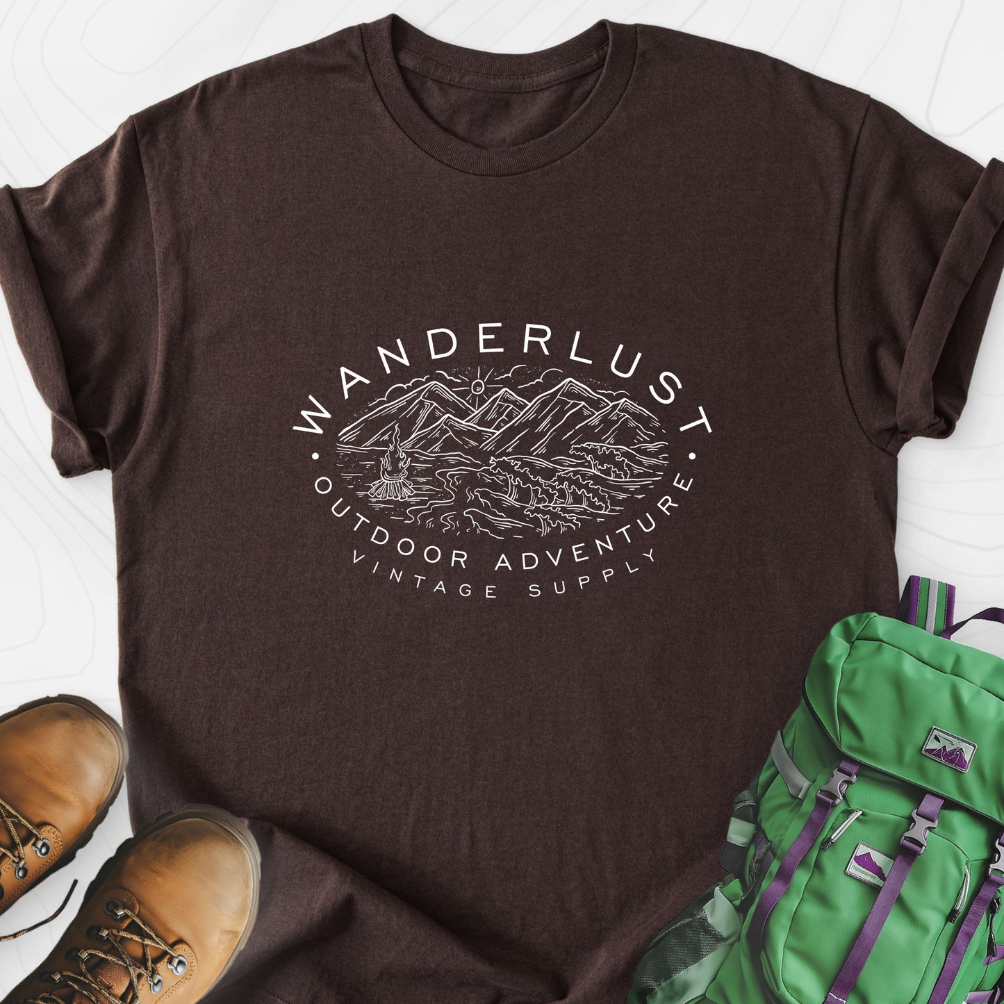 Wanderlust Dark Chocolate front print lightweight T-shirt