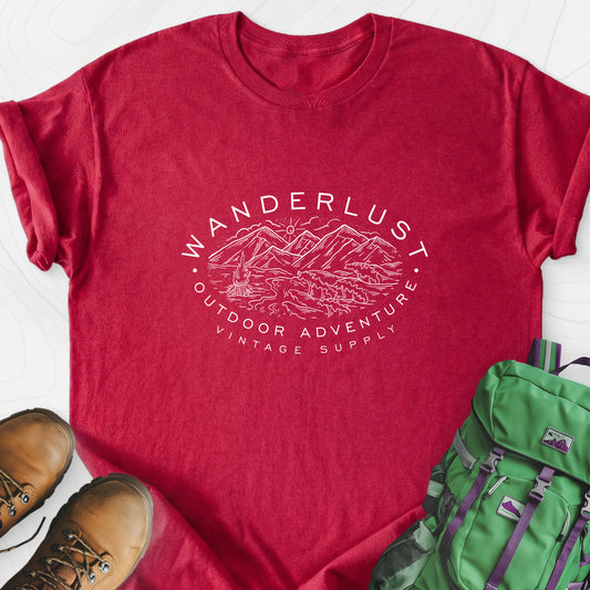 Wanderlust Heather Red front print lightweight T-shirt