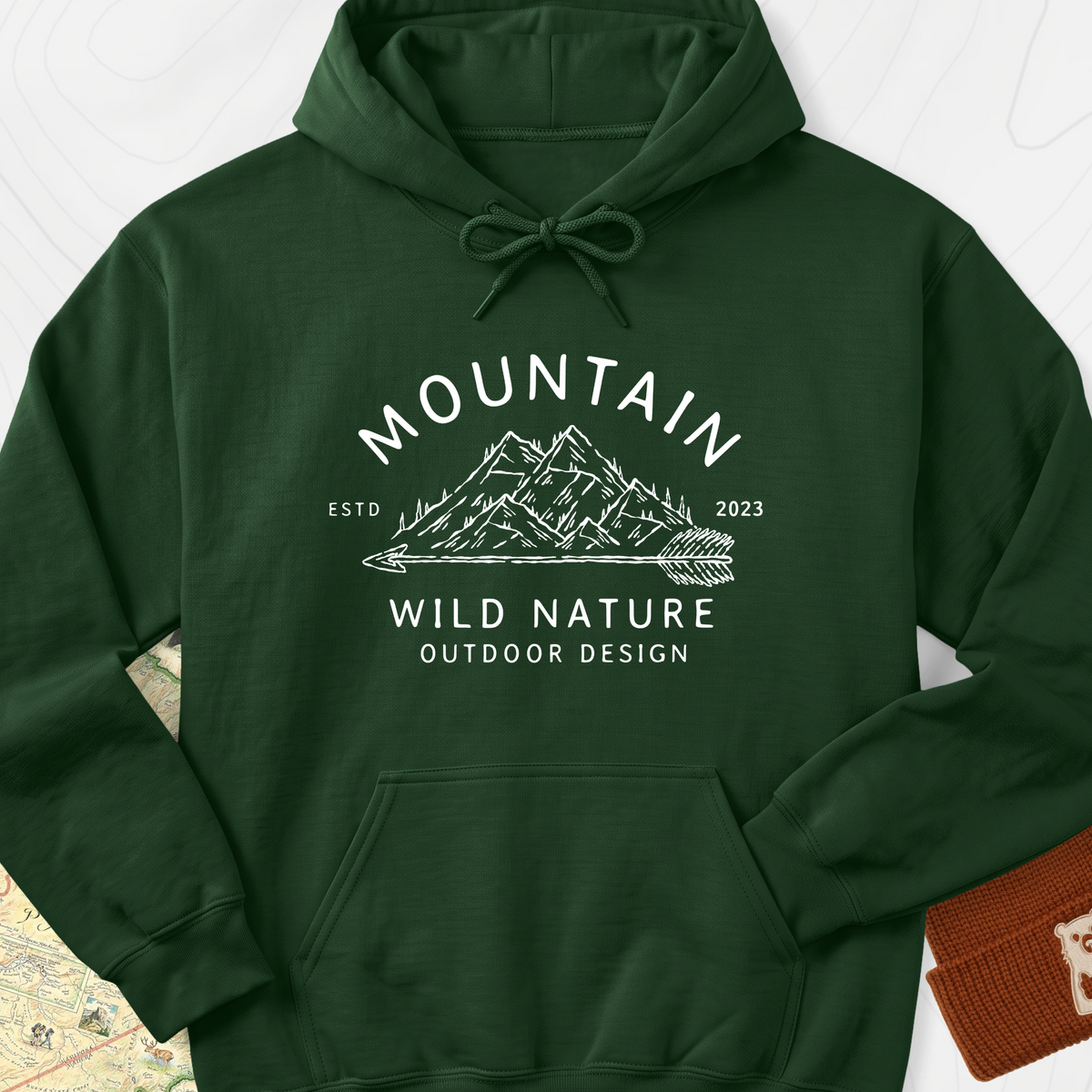 Mountain Wild Nature Hoodie - Forest Green