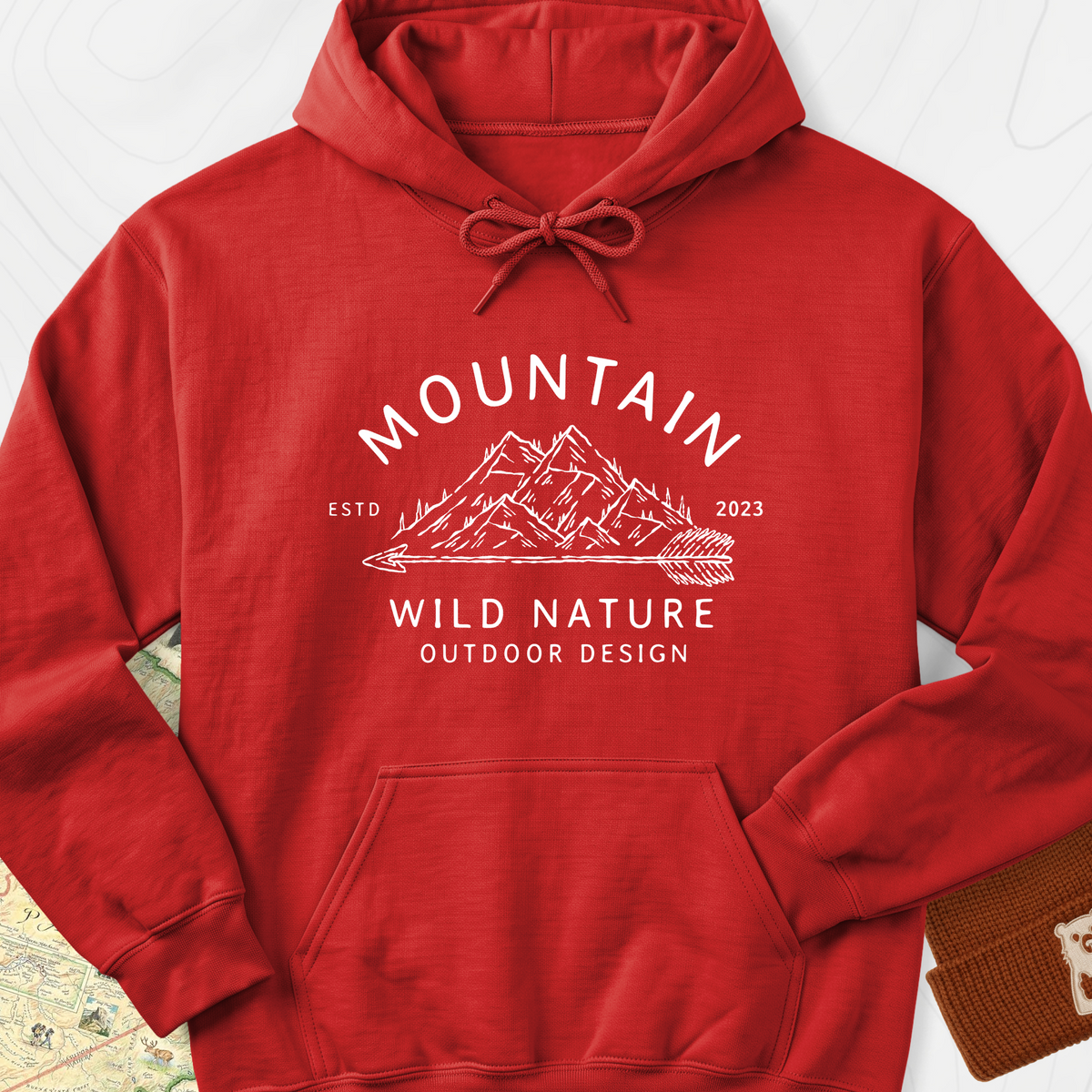Mountain Wild Nature Hoodie - Red