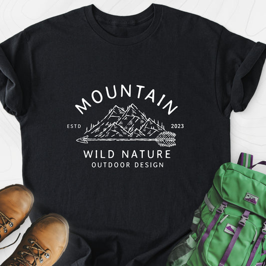 Mountain Wild Nature Black front print lightweight T-shirt