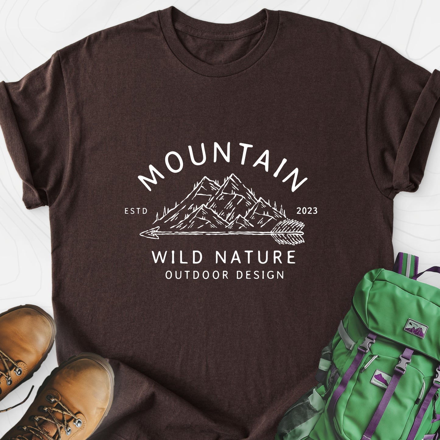 Mountain Wild Nature Dark Chocolate front print lightweight T-shirt