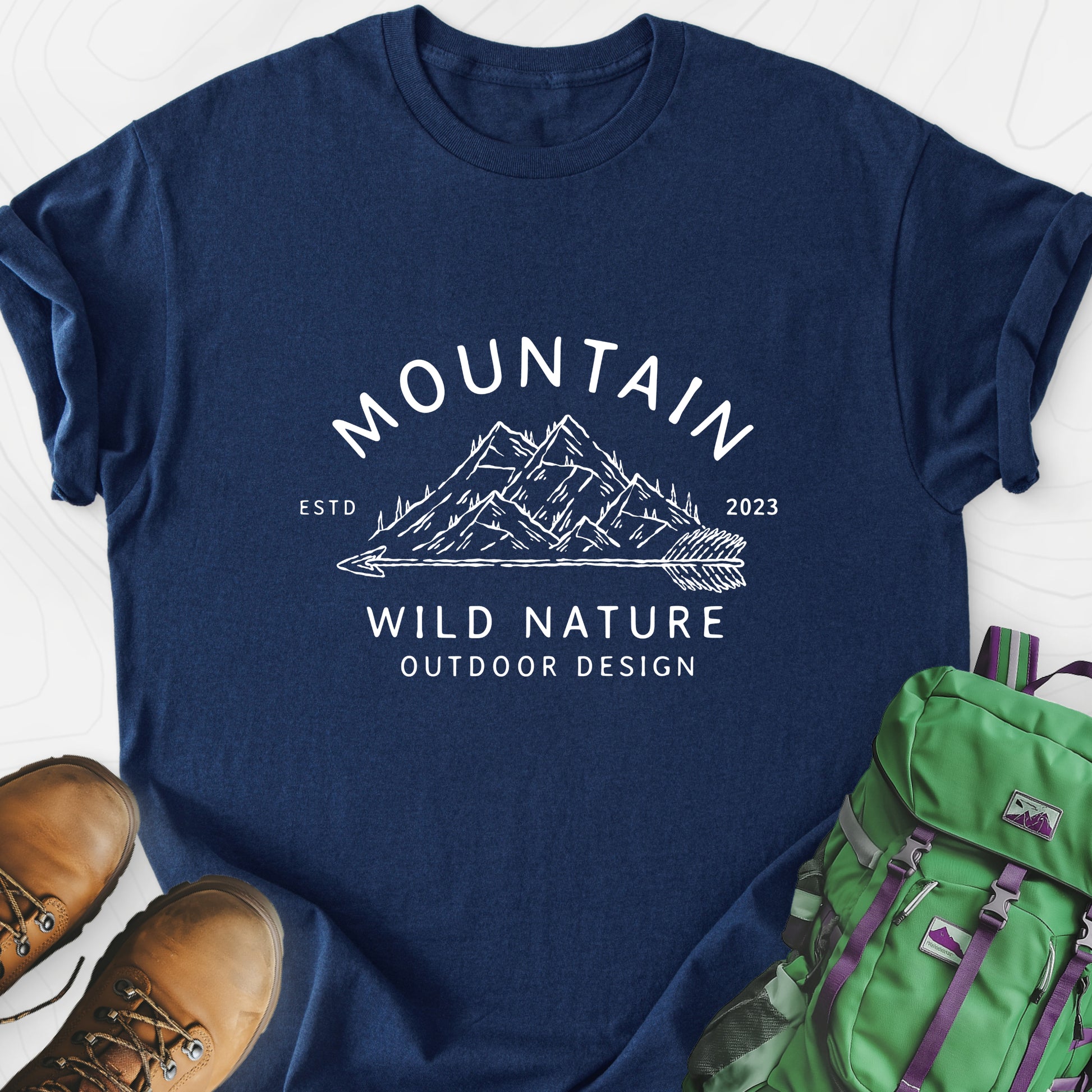 Mountain Wild Nature Navy front print lightweight T-shirt