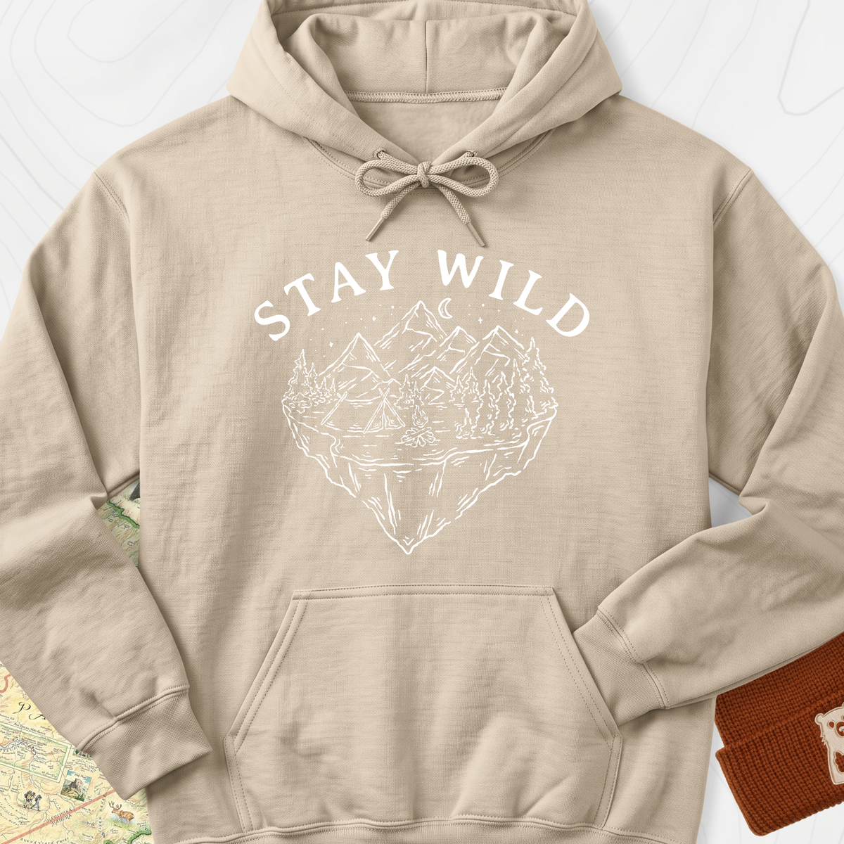 Stay Wild Mountains Hoodie - Sand