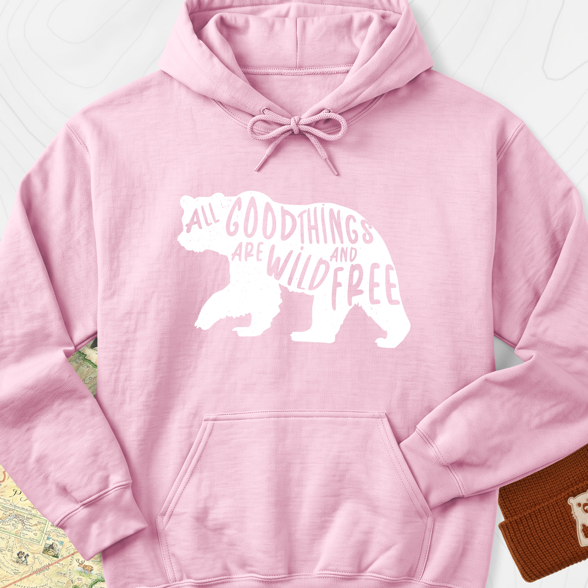 All Good Things Are Wild and Free Hoodie - Light Pink