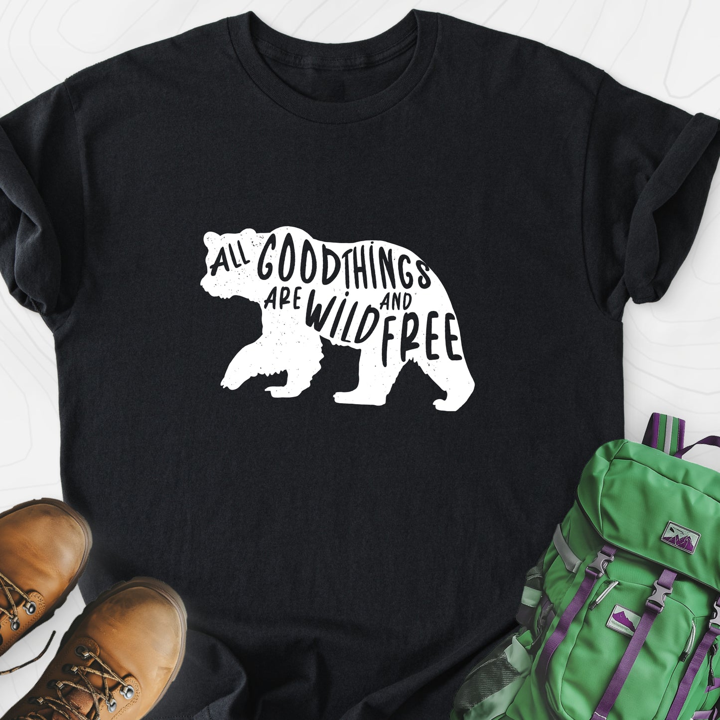 All Good Things Are Wild and Free Black front print lightweight T-shirt