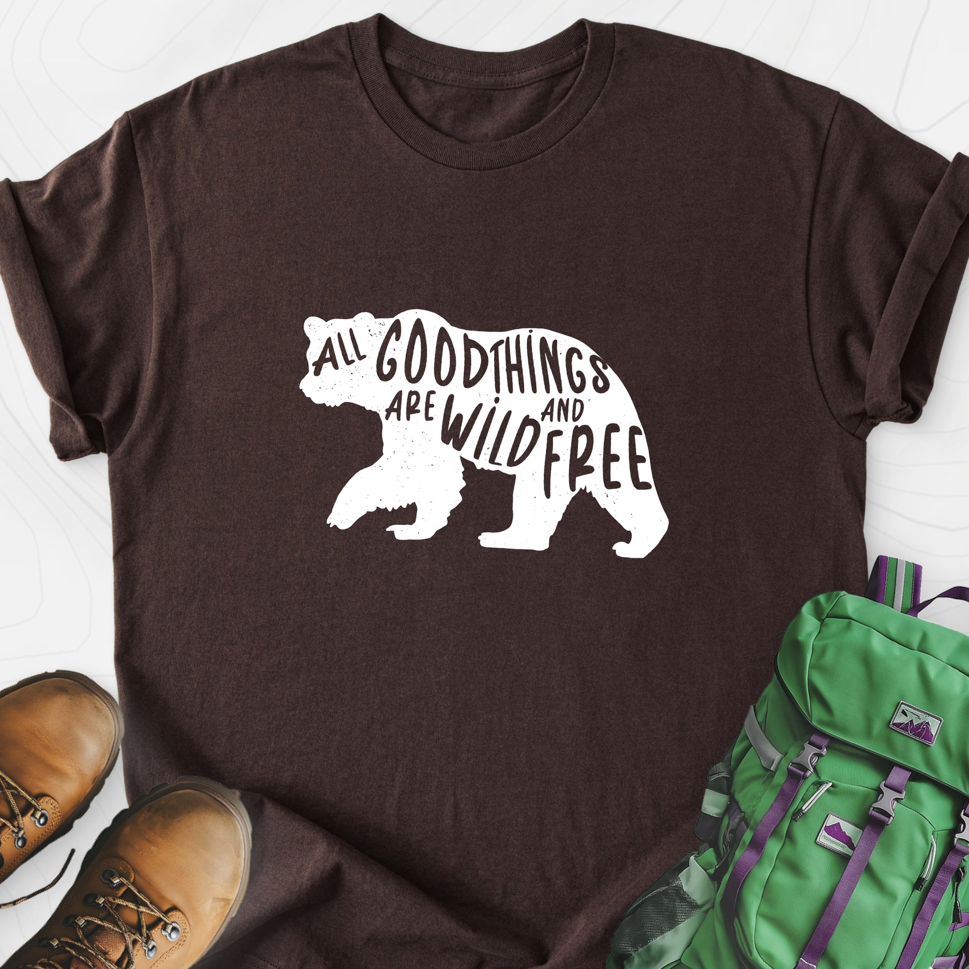 All Good Things Are Wild and Free Dark Chocolate front print lightweight T-shirt