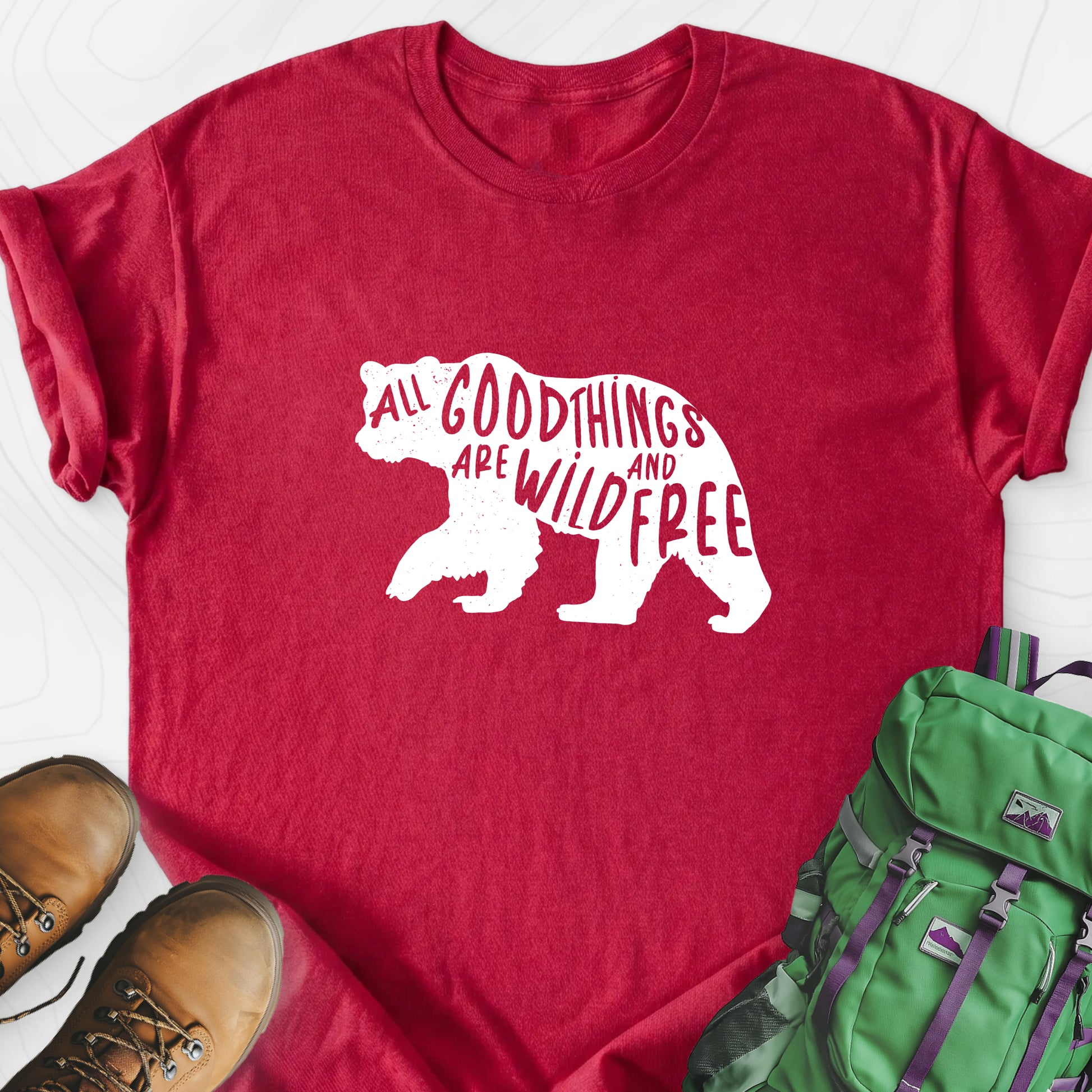 All Good Things Are Wild and Free Heather Red front print lightweight T-shirt