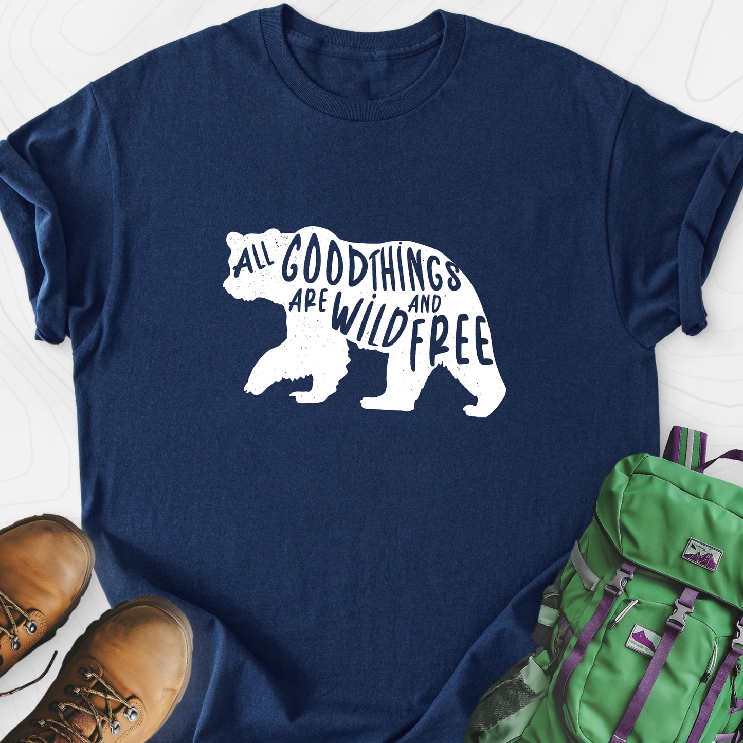 All Good Things Are Wild and Free Navy front print lightweight T-shirt