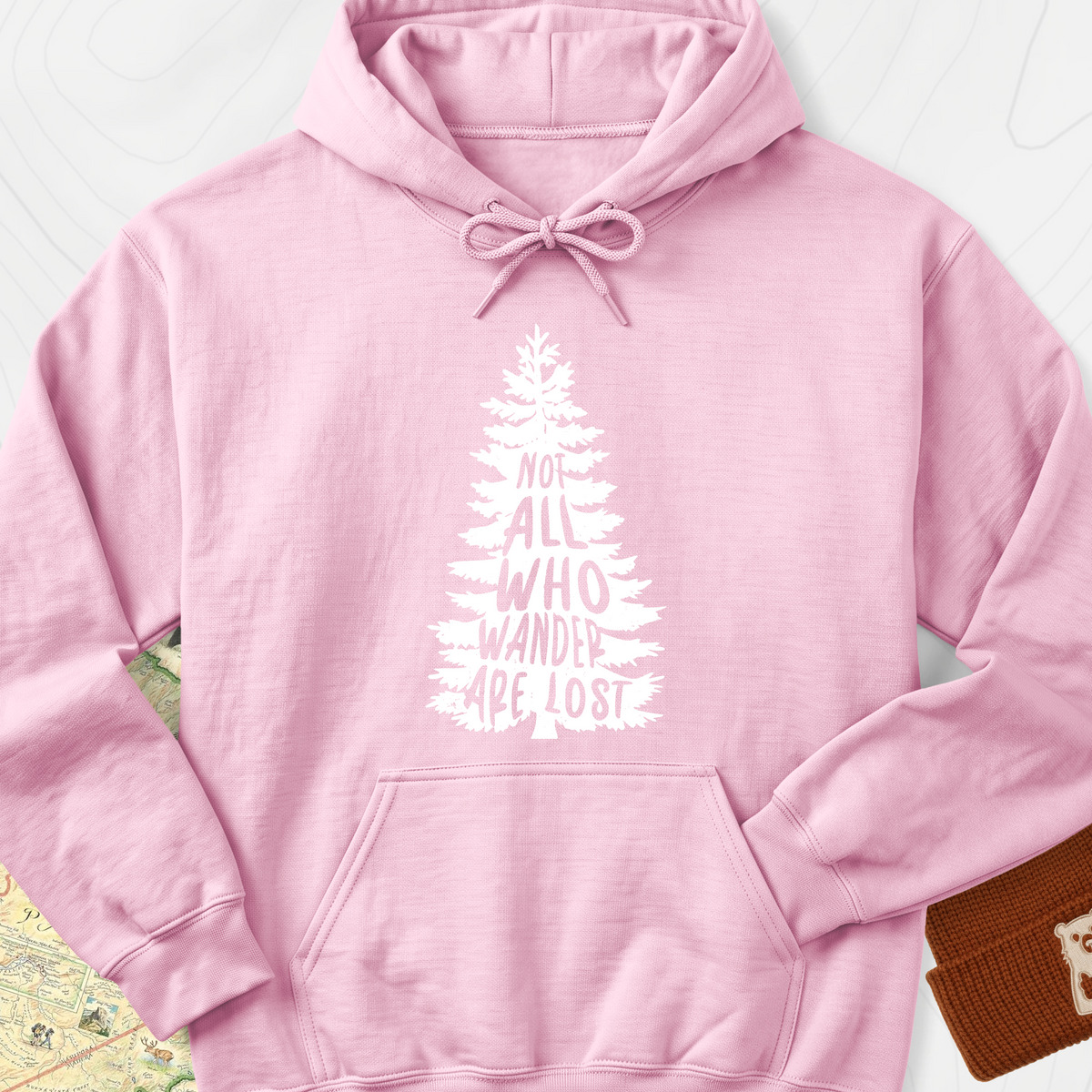 Not All Who Wander Are Lost Hoodie - Light Pink