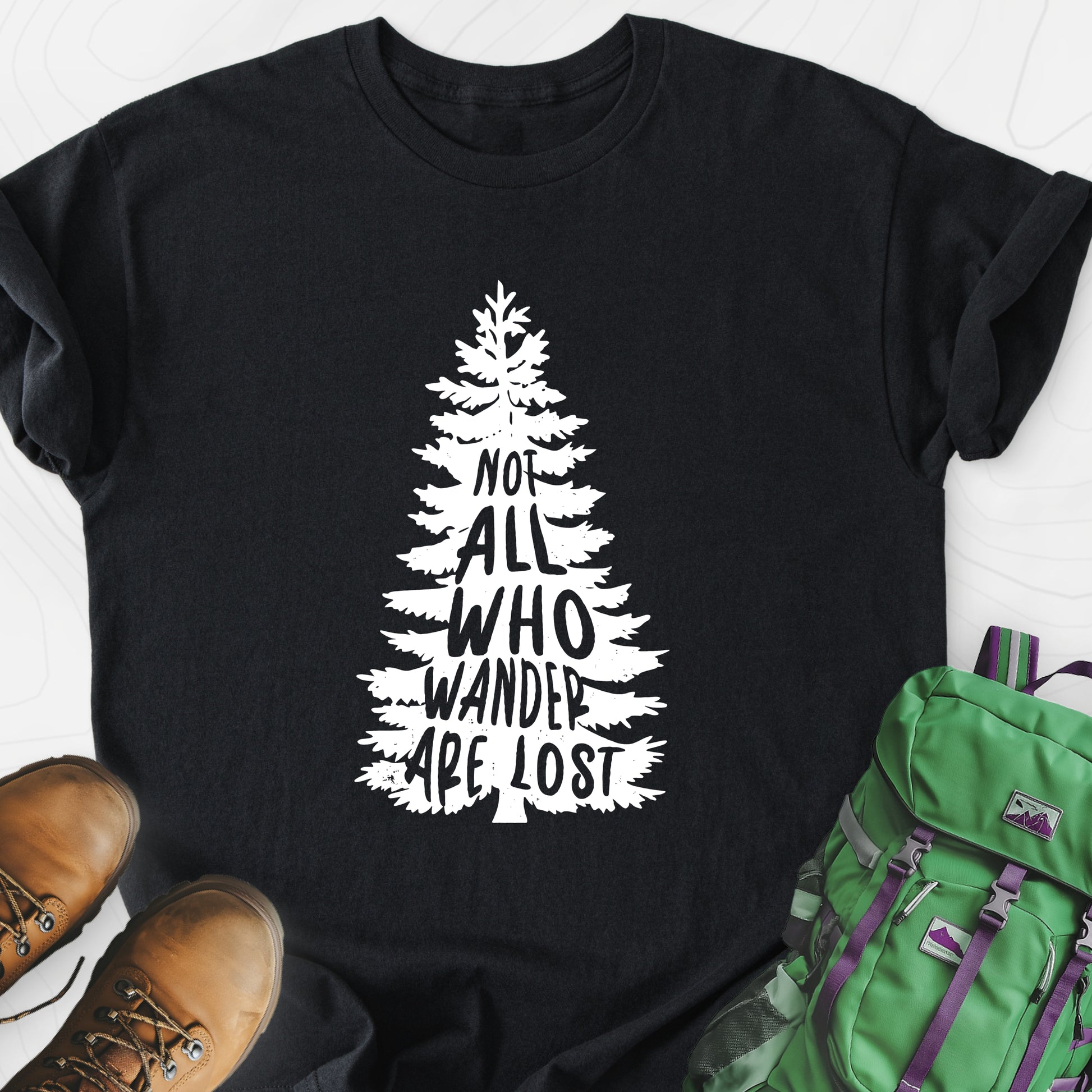 Not All Who Wander Are Lost Black front print lightweight T-shirt
