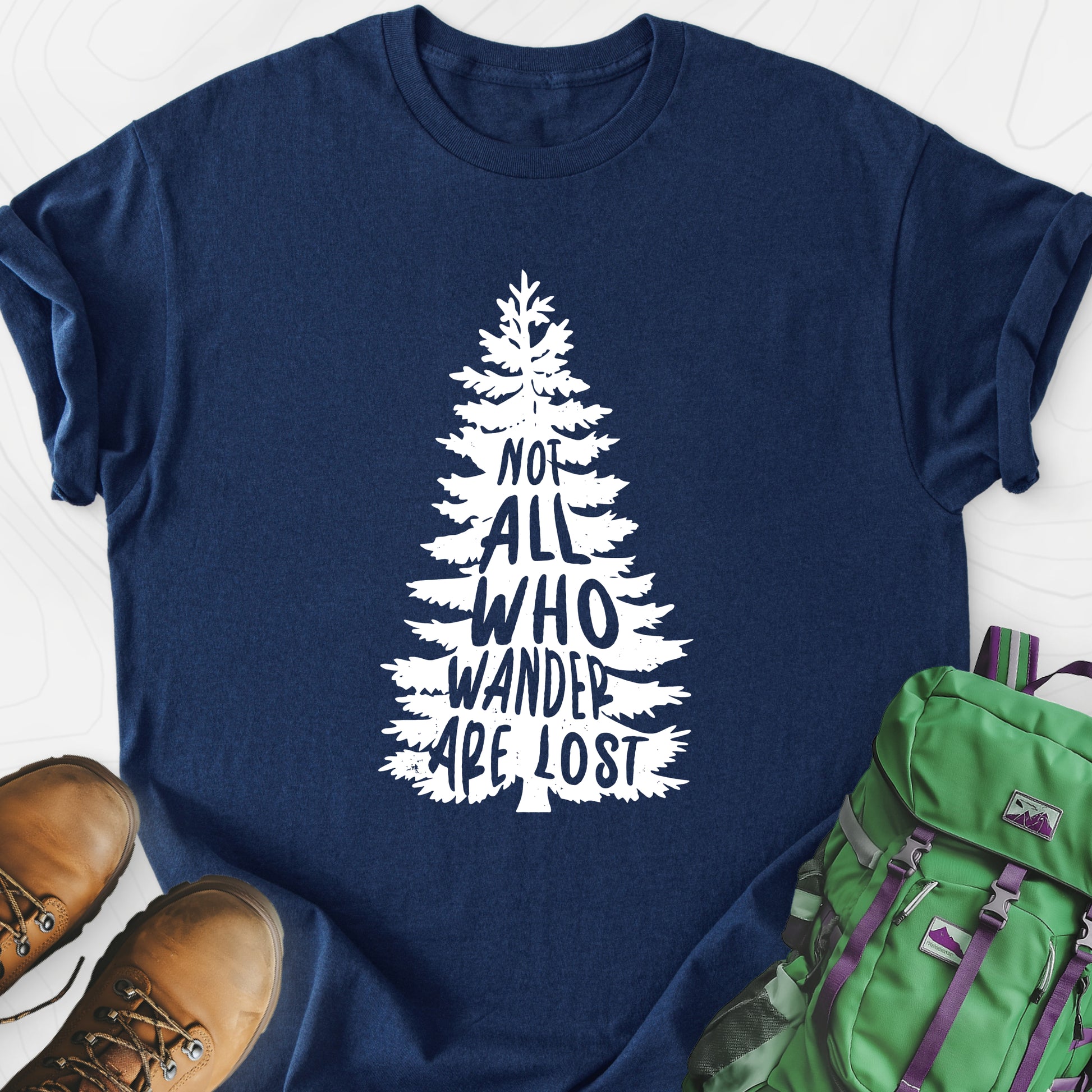 Not All Who Wander Are Lost Navy front print lightweight T-shirt