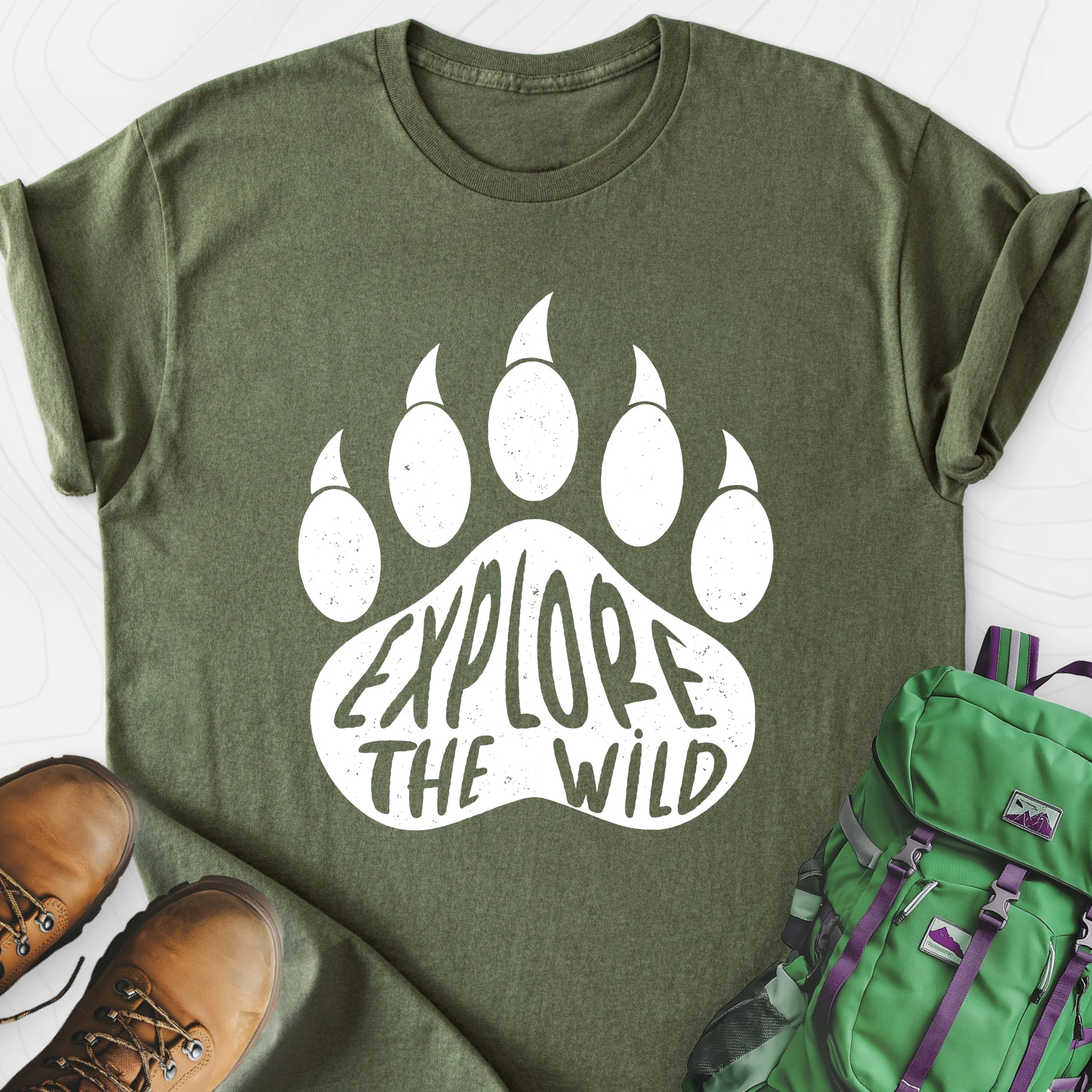 Explore the Wild Military Green front print lightweight T-shirt