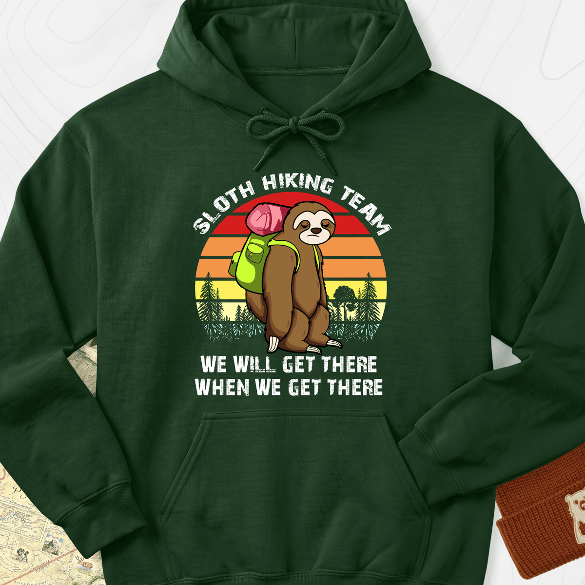 Sloth Hiking Team Hoodie - Forest Green