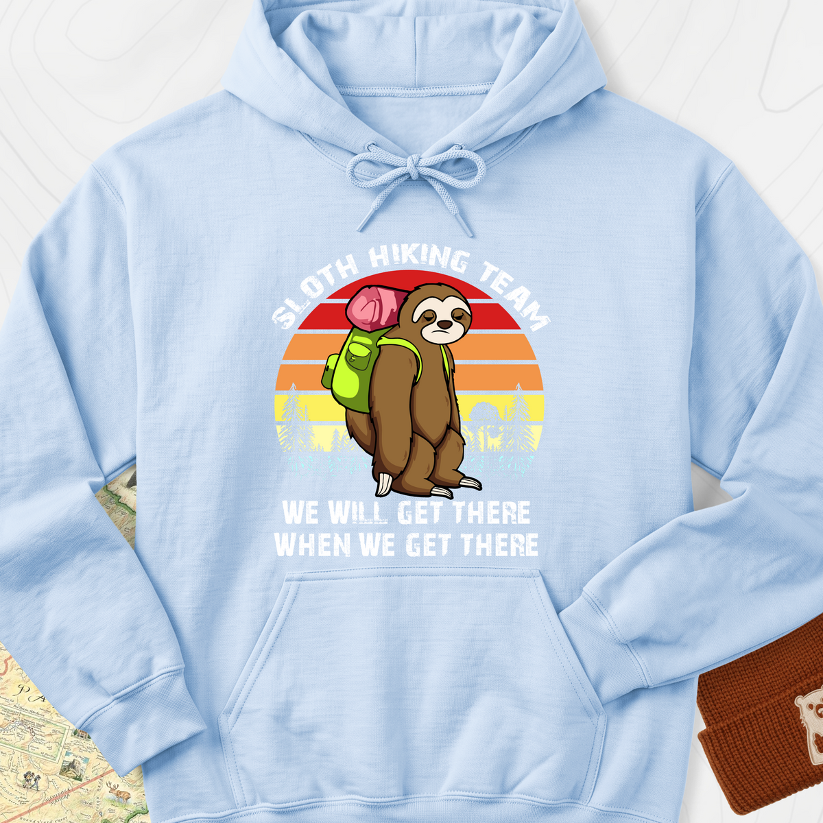 Sloth Hiking Team Hoodie - Light Blue