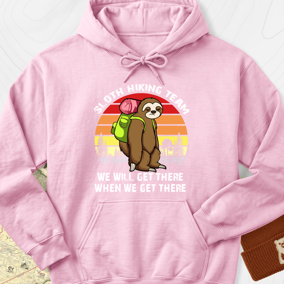 Sloth Hiking Team Hoodie - Light Pink