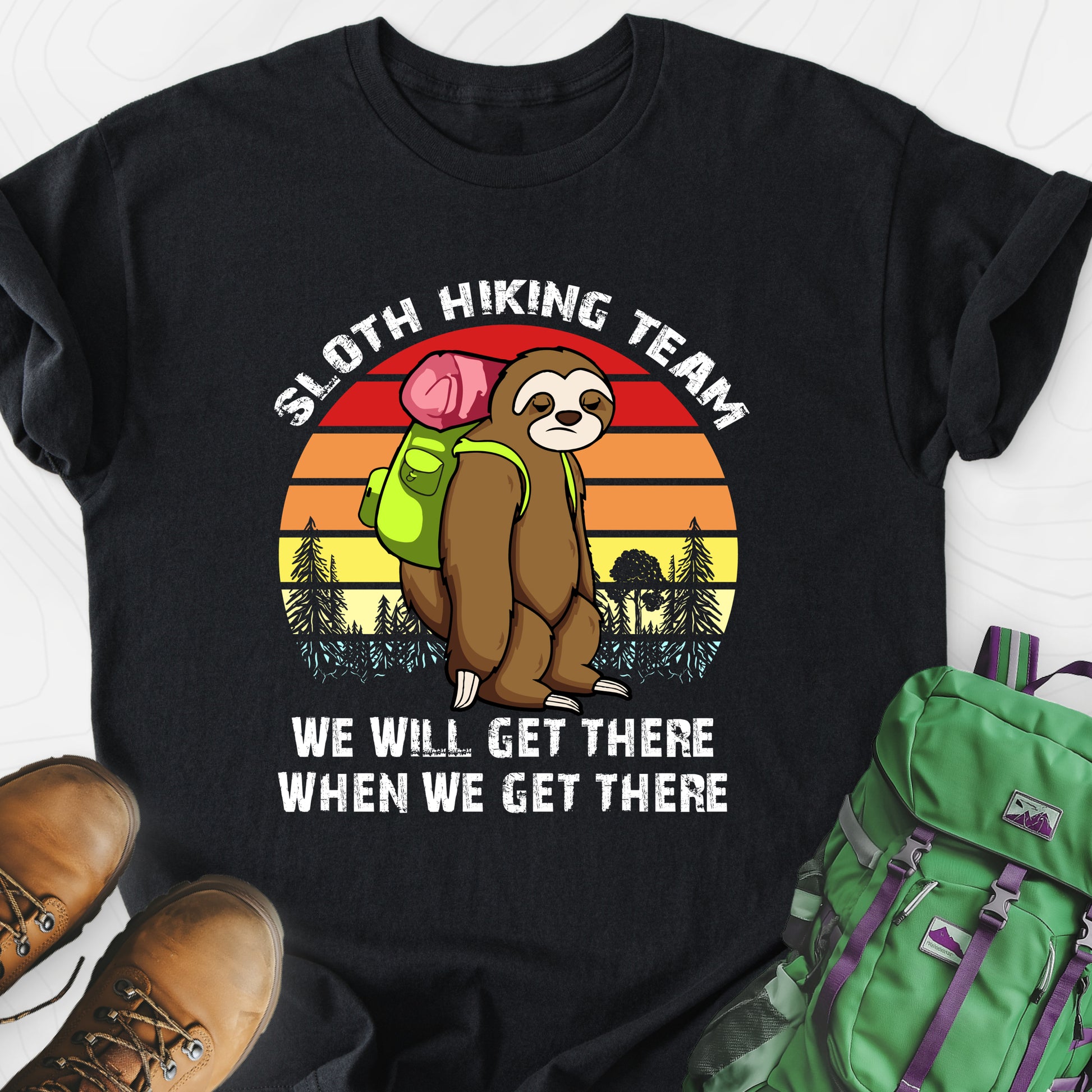 Sloth Hiking Team Black front print lightweight T-shirt