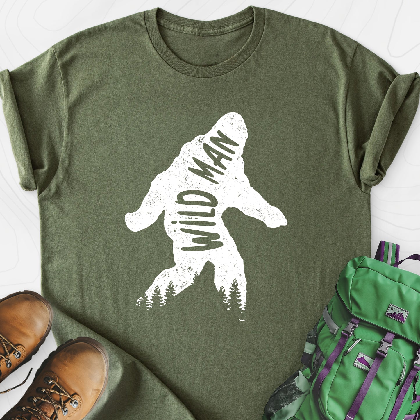 Wild Man Military Green front print lightweight T-shirt