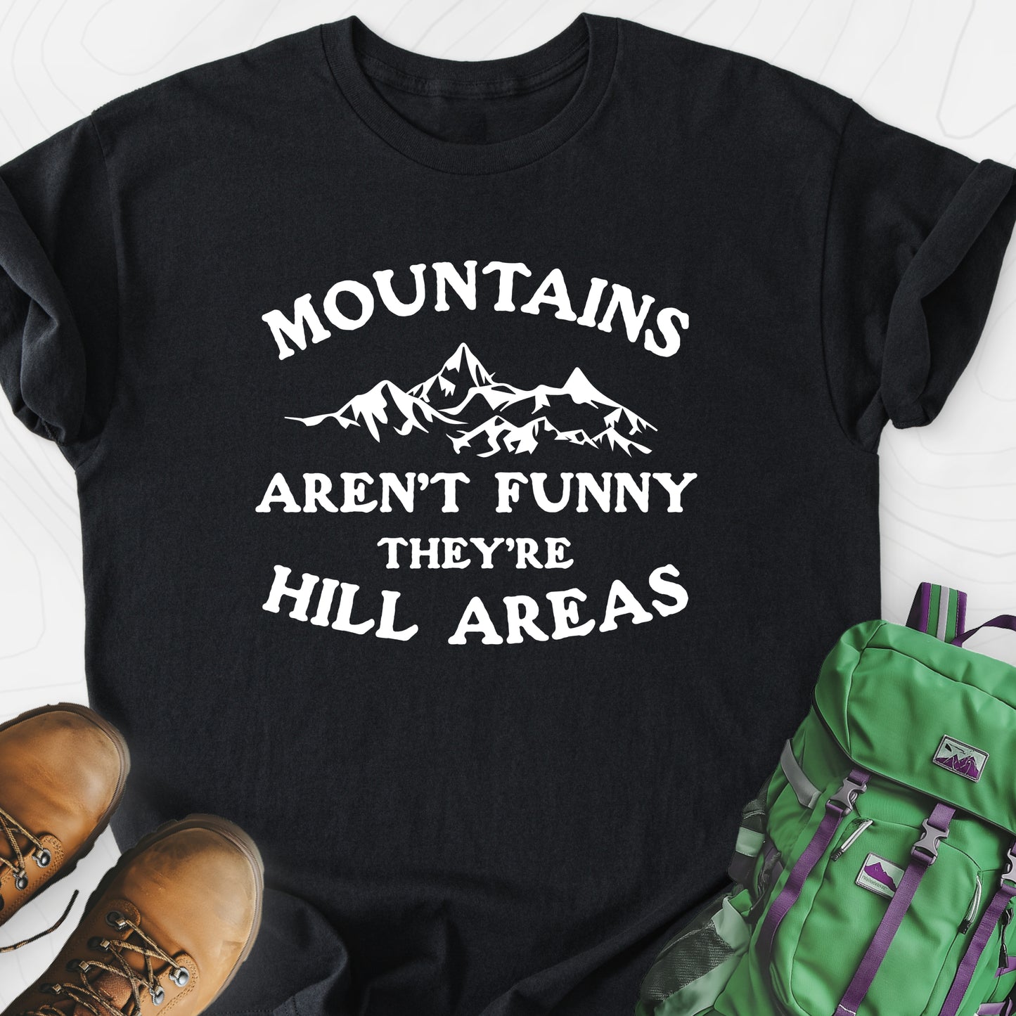 Mountains Aren't Funny Black front print lightweight T-shirt