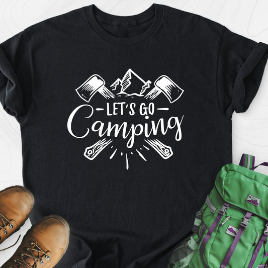 Let's Go Camping Black front print lightweight T-shirt