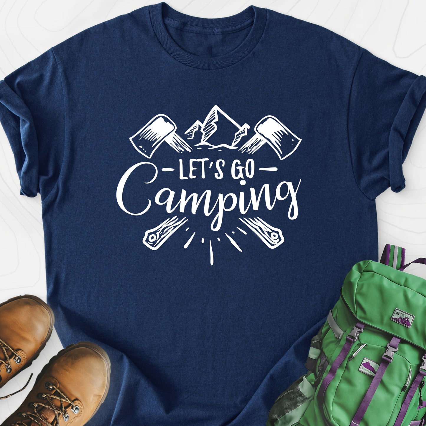 Let's Go Camping Navy front print lightweight T-shirt