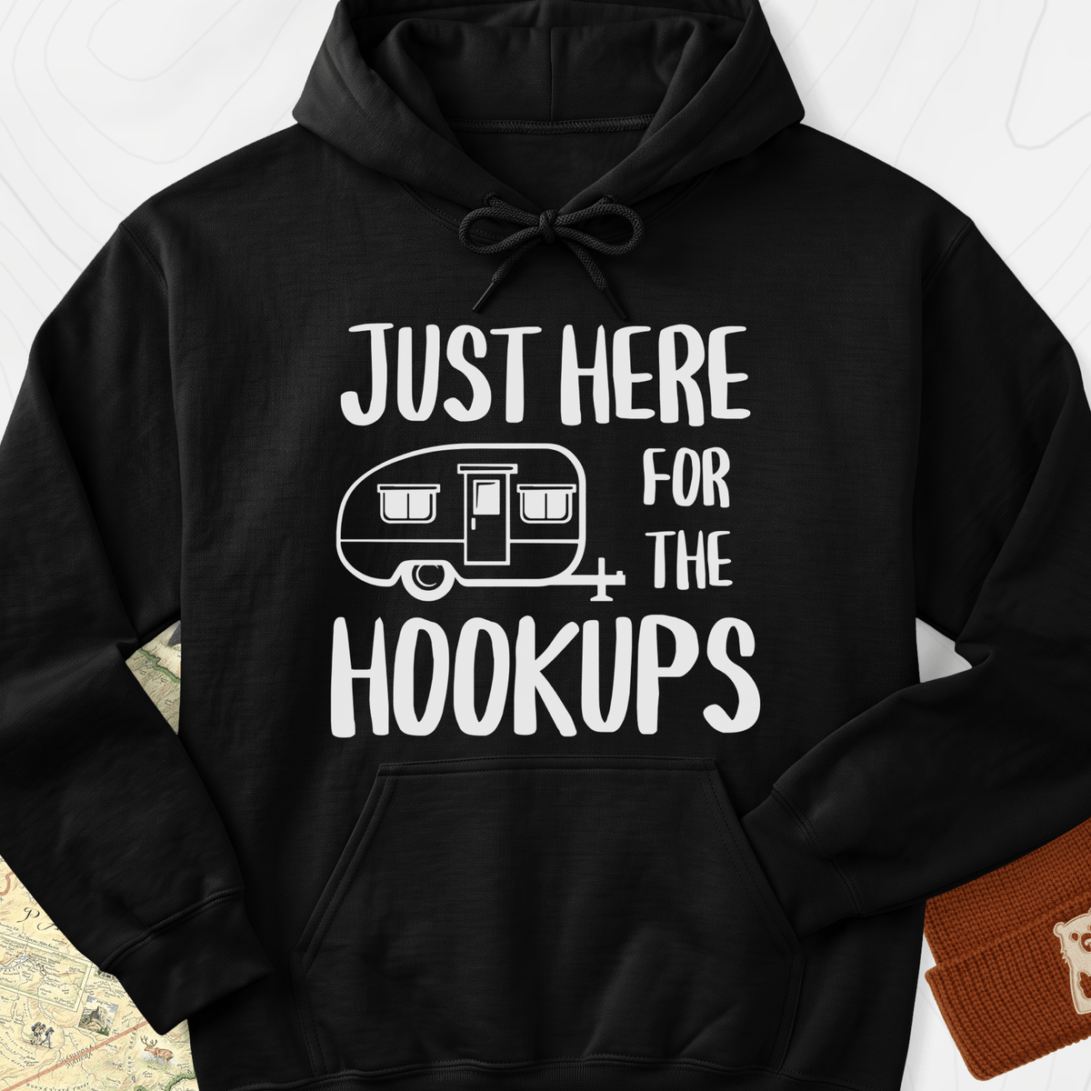 Just Here For The Hookups Hoodie - Black