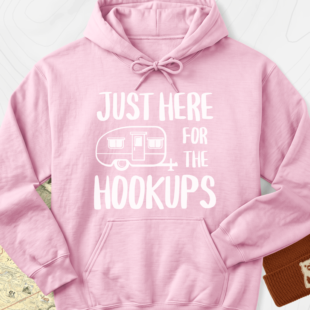 Just Here For The Hookups Hoodie - Light Pink