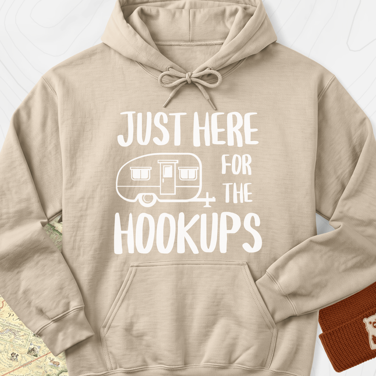 Just Here For The Hookups Hoodie - Sand