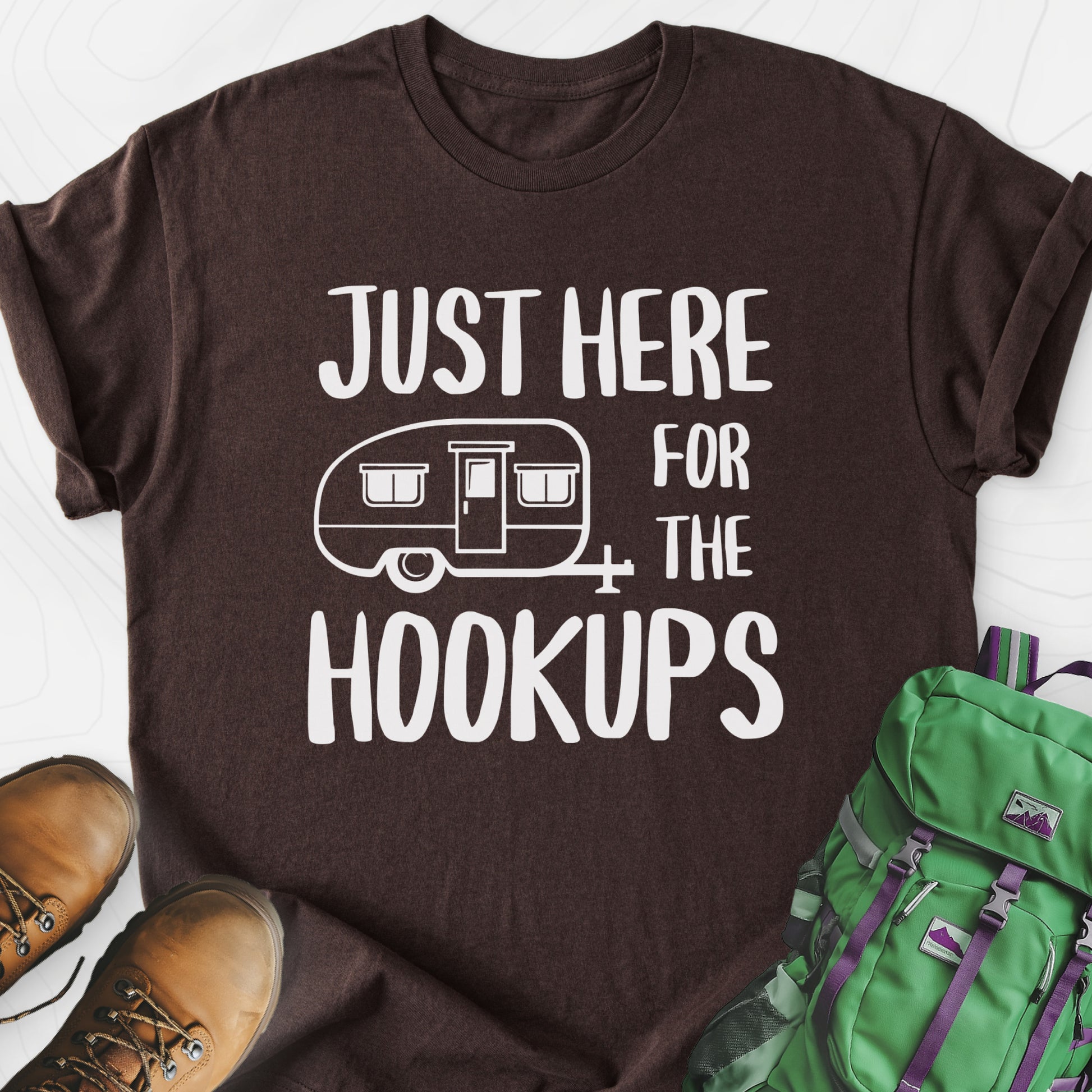 Just Here For The Hookups Dark Chocolate front print lightweight T-shirt