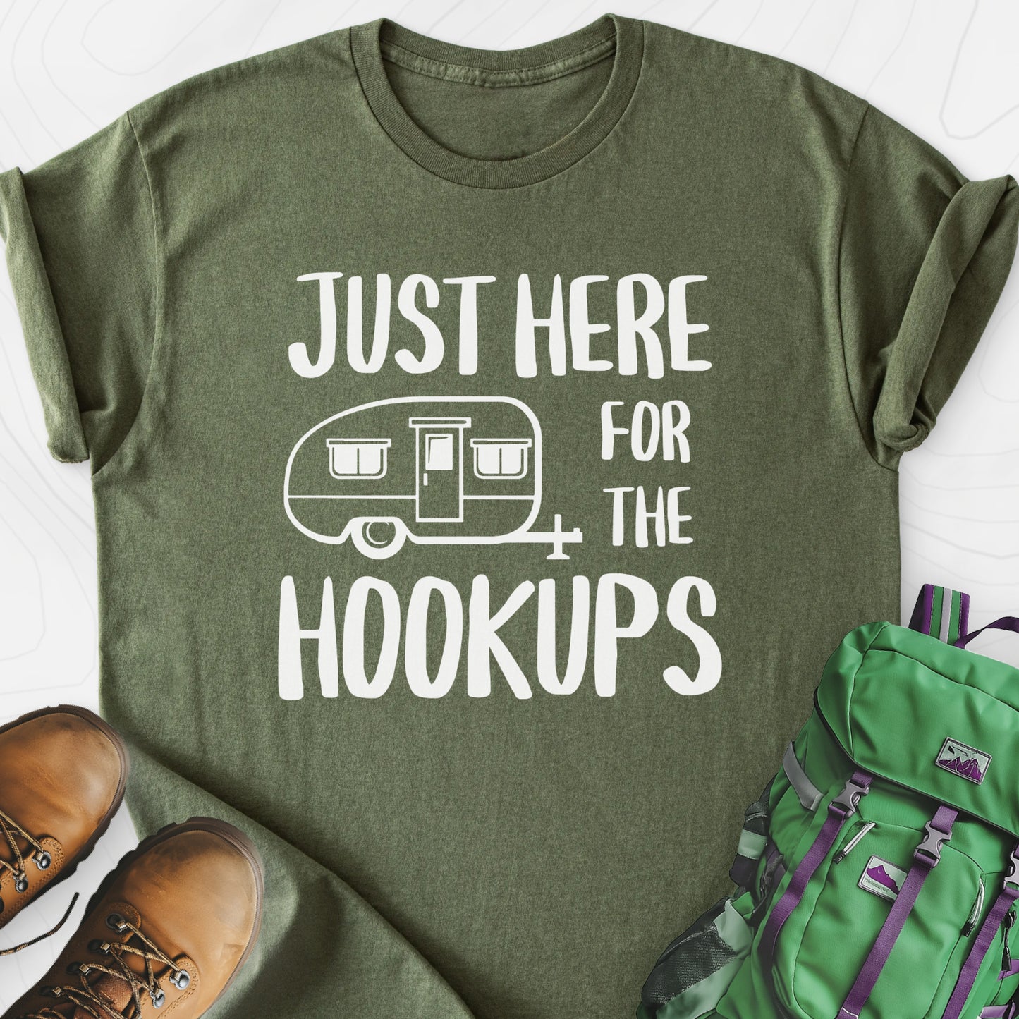 Just Here For The Hookups Military Green front print lightweight T-shirt