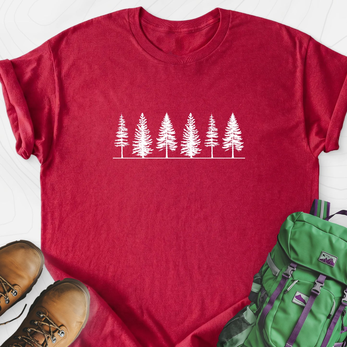 Tree Silhouette Heather Red front print lightweight T-shirt
