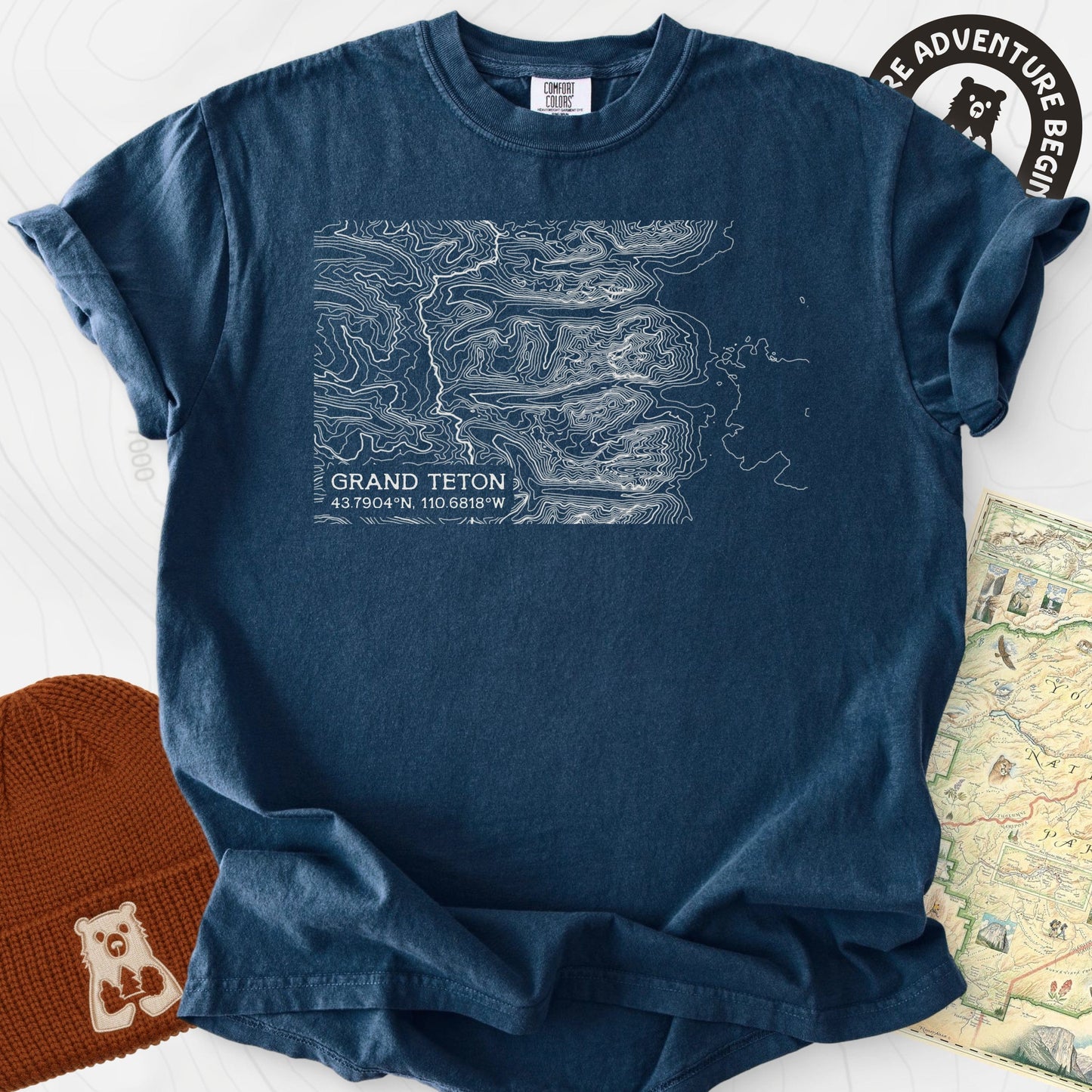 Grand Teton Topo Map T-Shirt